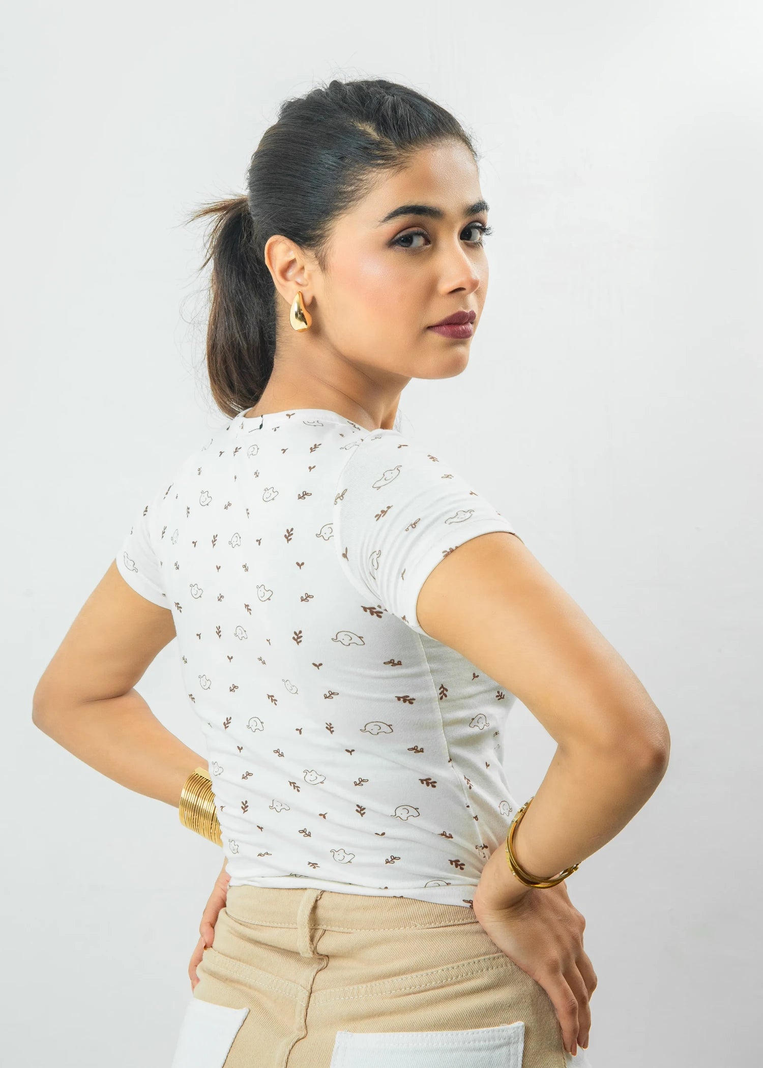 cotton jersey Top in Cream