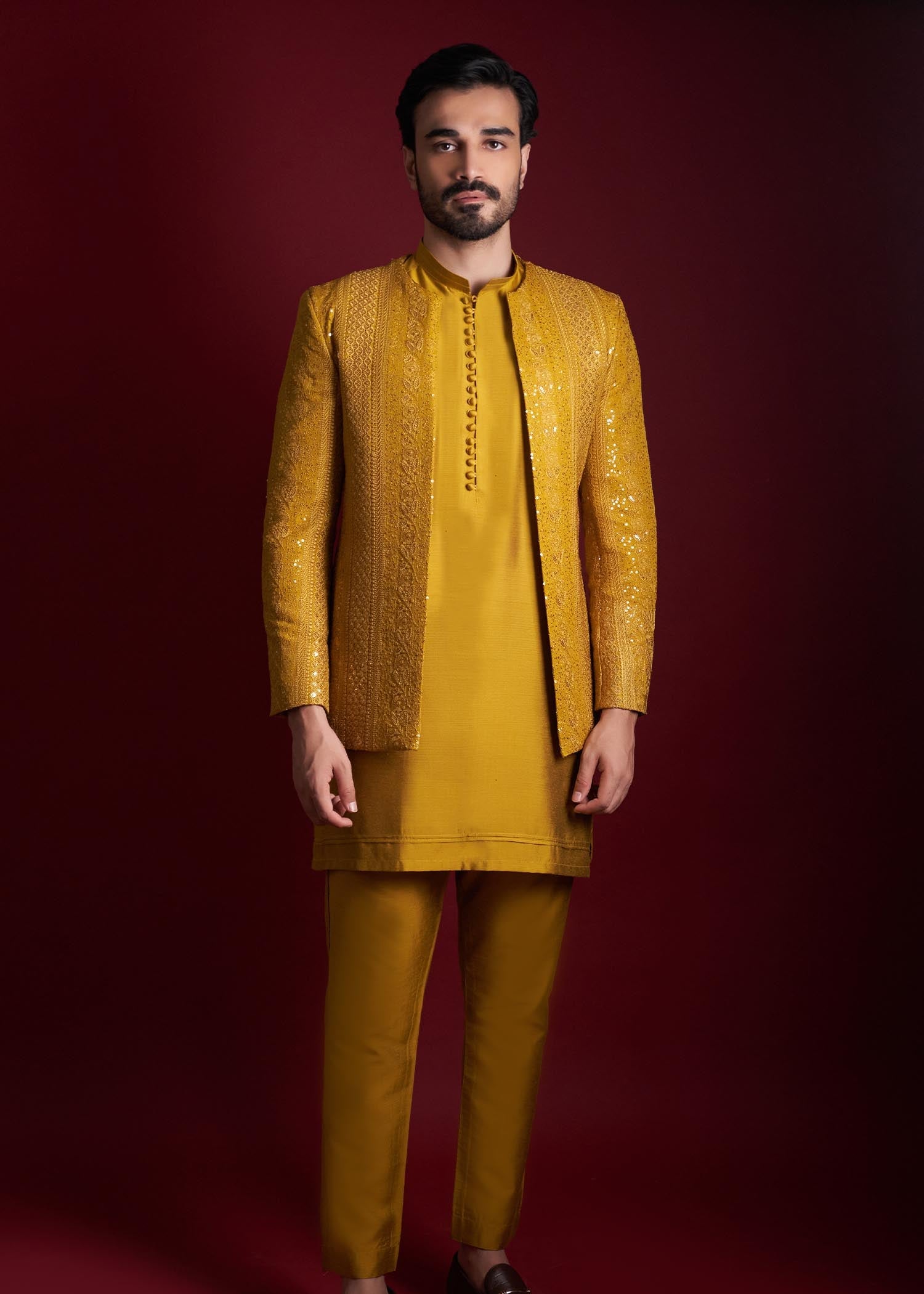 silk Prince Coat in Mustard
