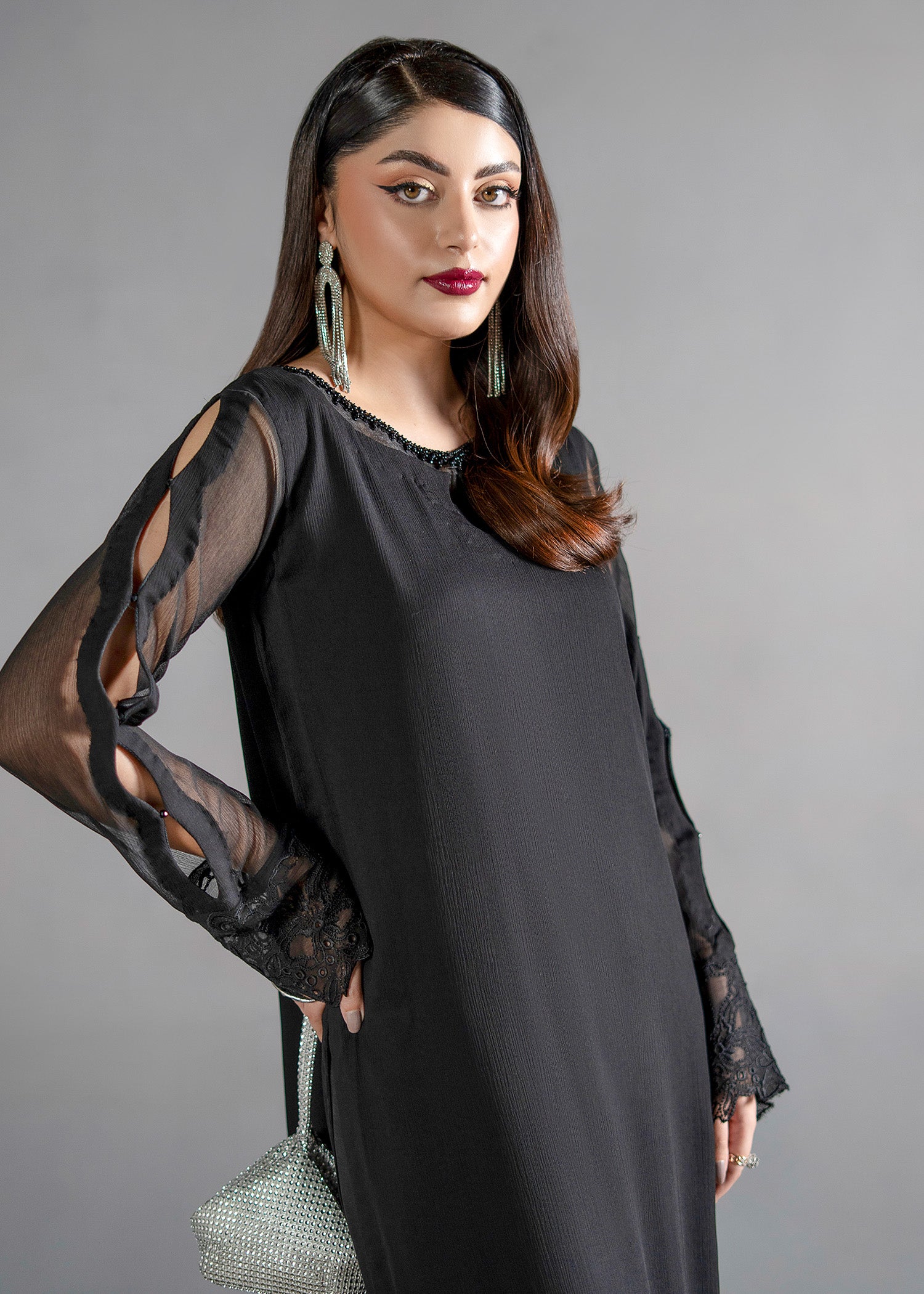 chiffon Kurta Set in Black