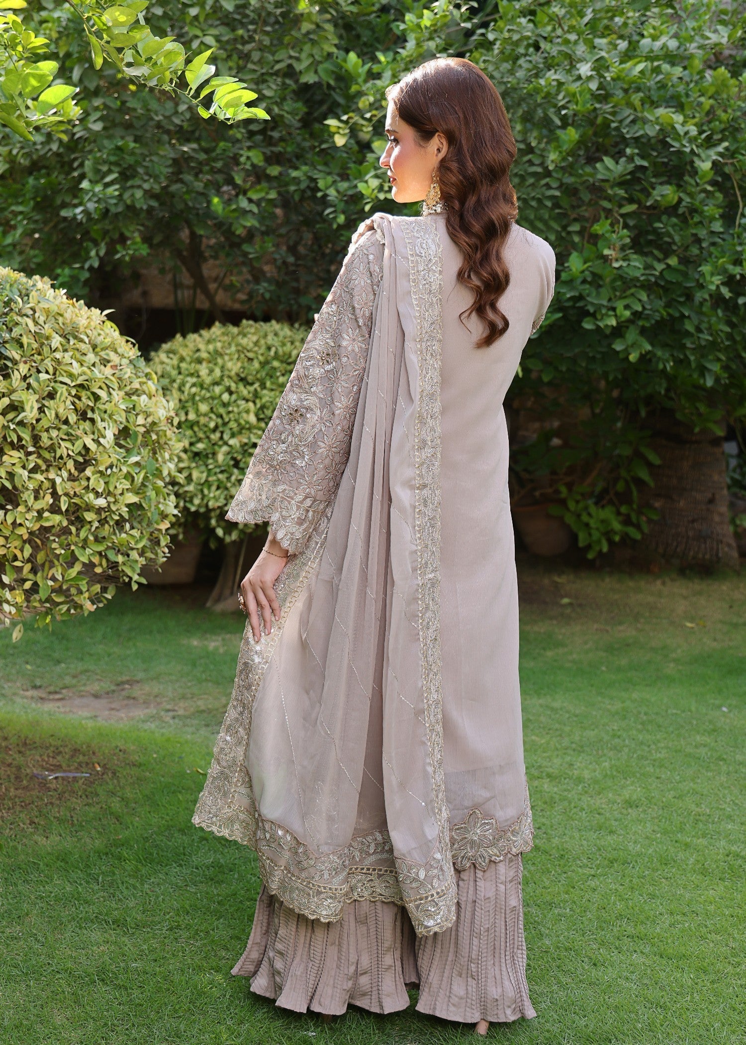 chiffon Gharara in Camel brown
