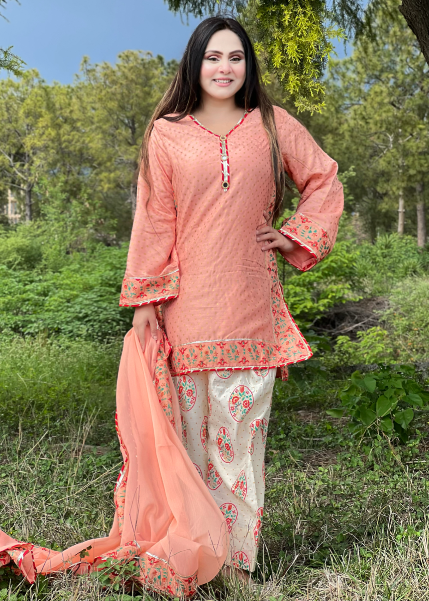 viscose Kurta Set in Peach pink