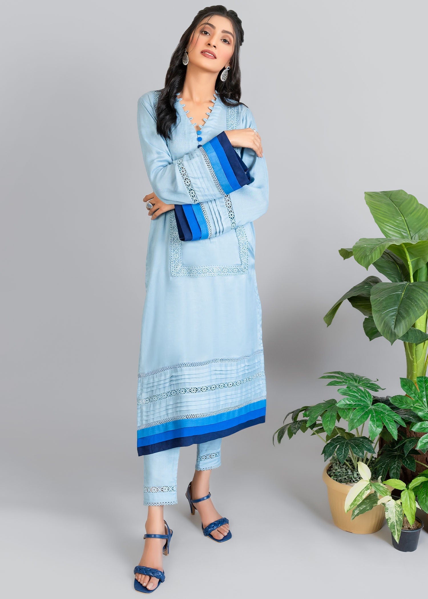 cotton linen Kurta Set in Sky blue