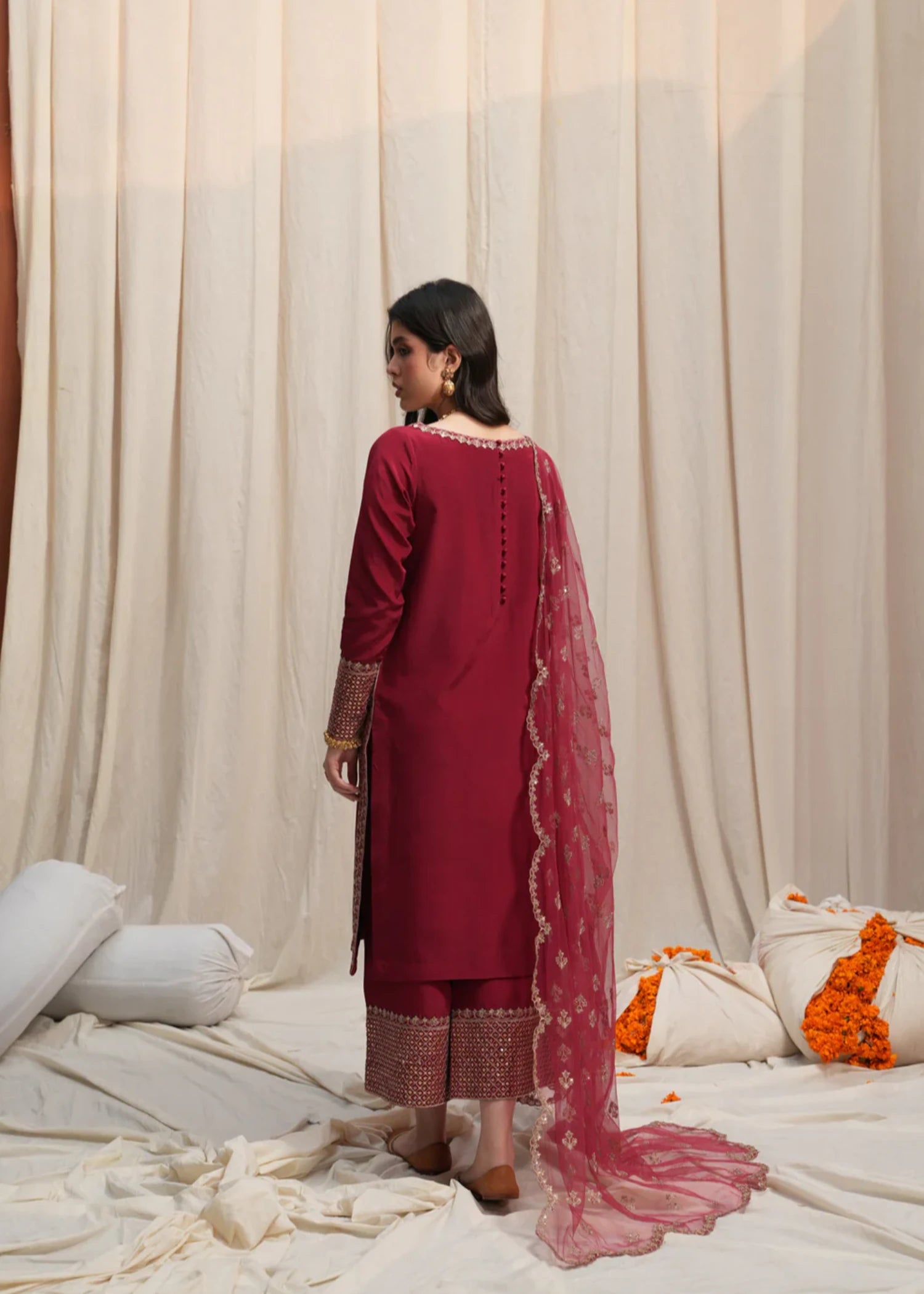 korean raw silk Kurta Set in Ruby red