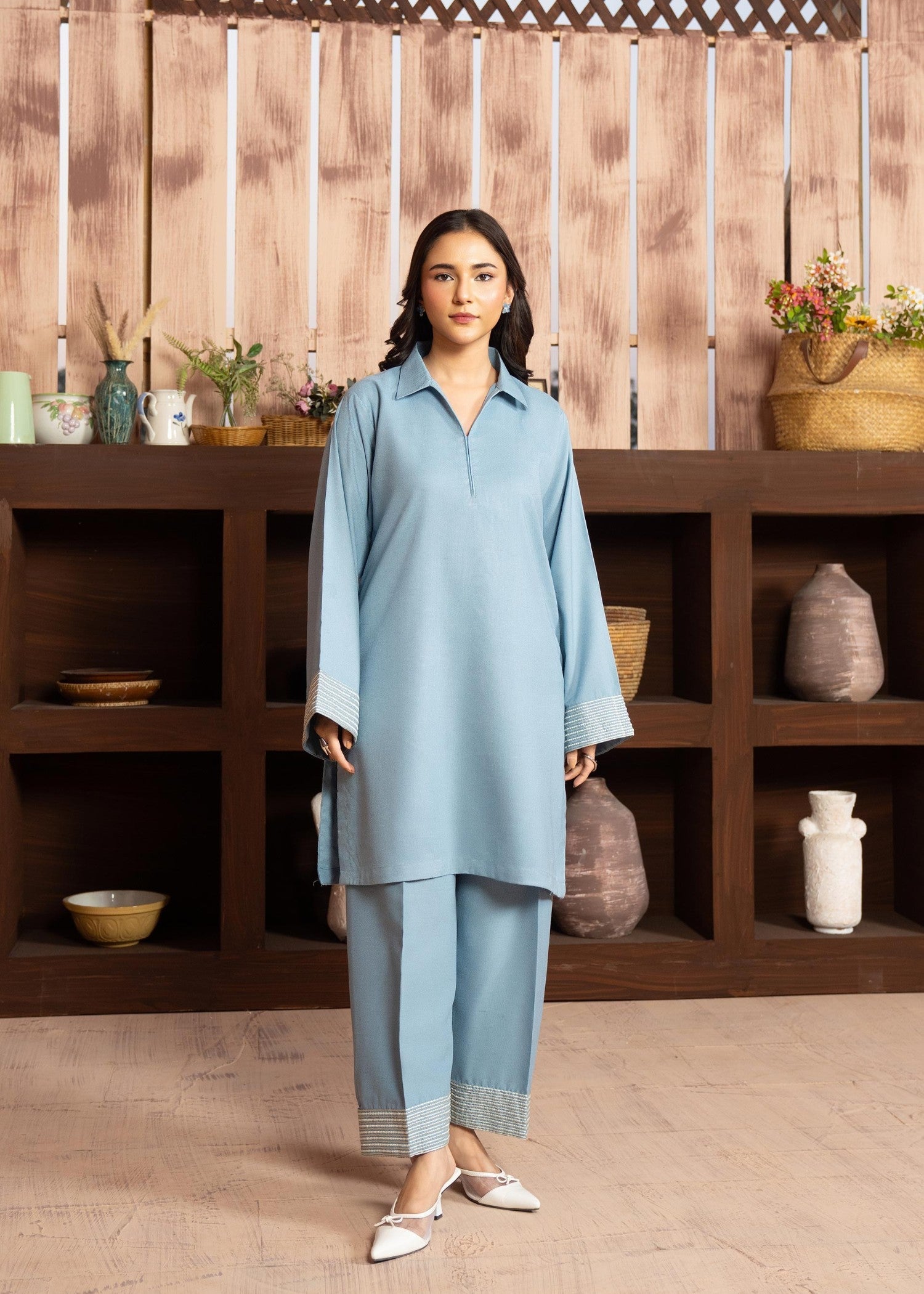 linen Kurta Set in Sky