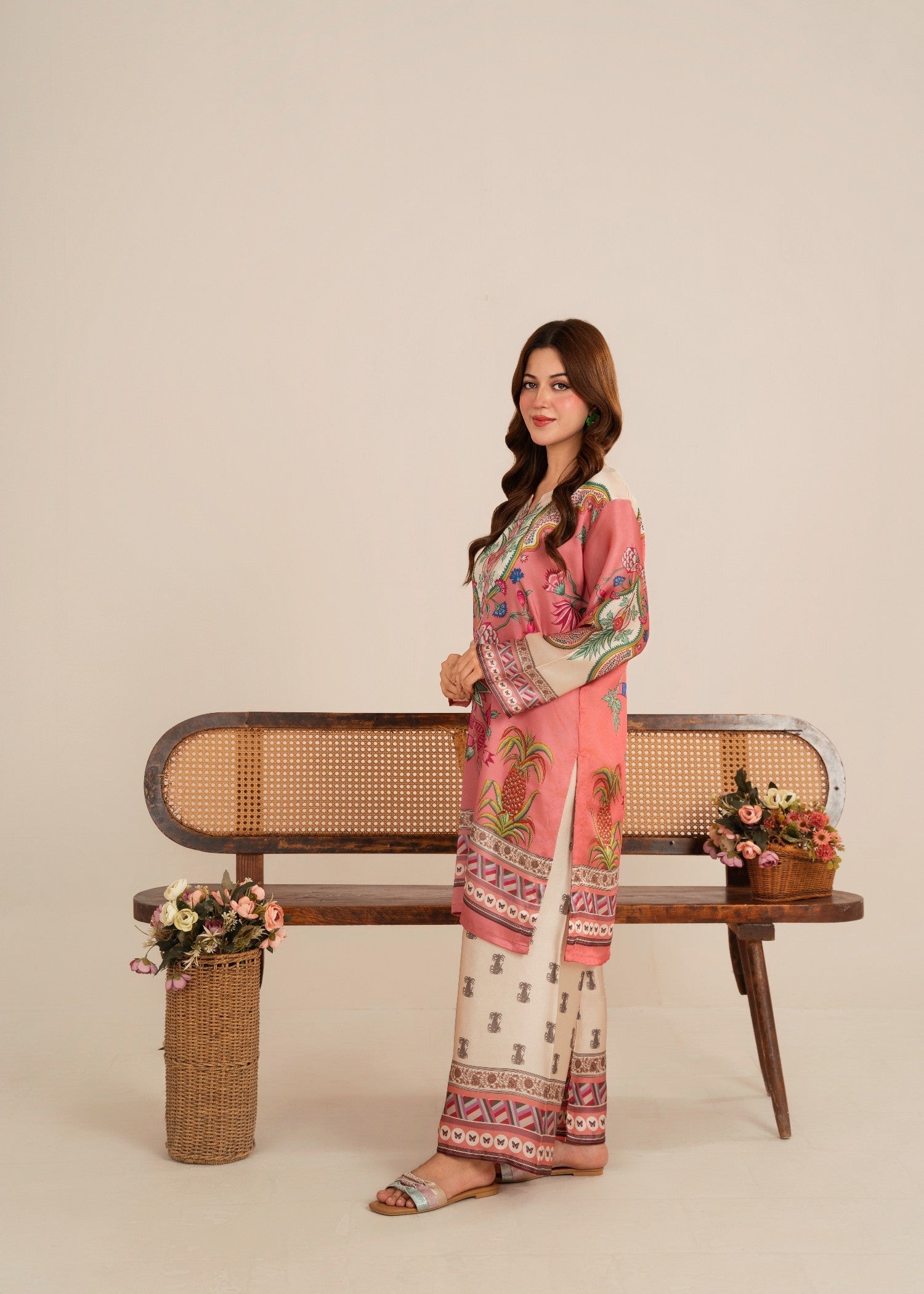 poly lawn Kurta Set in Light pink