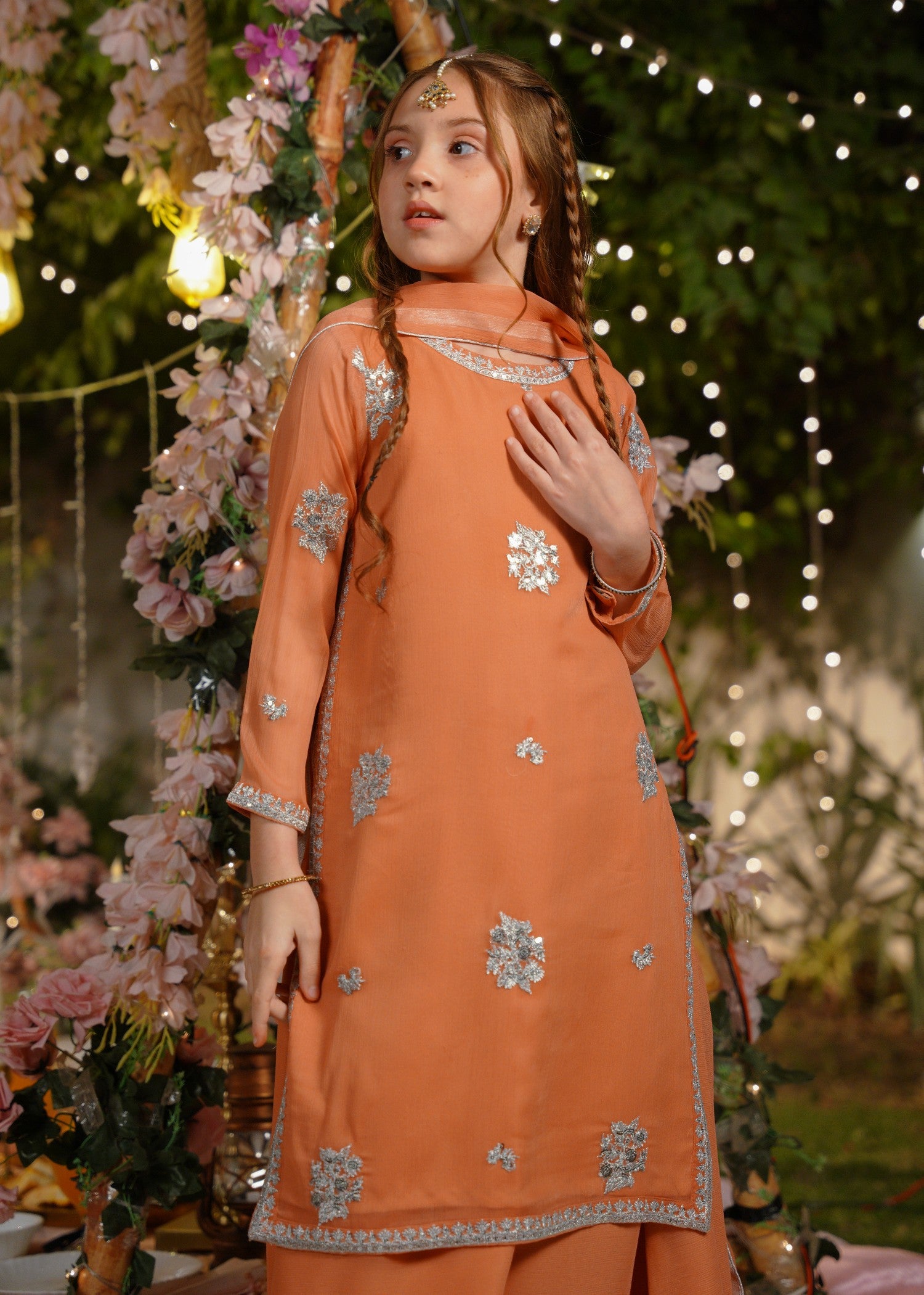 chiffon Lehenga in Apricot orange
