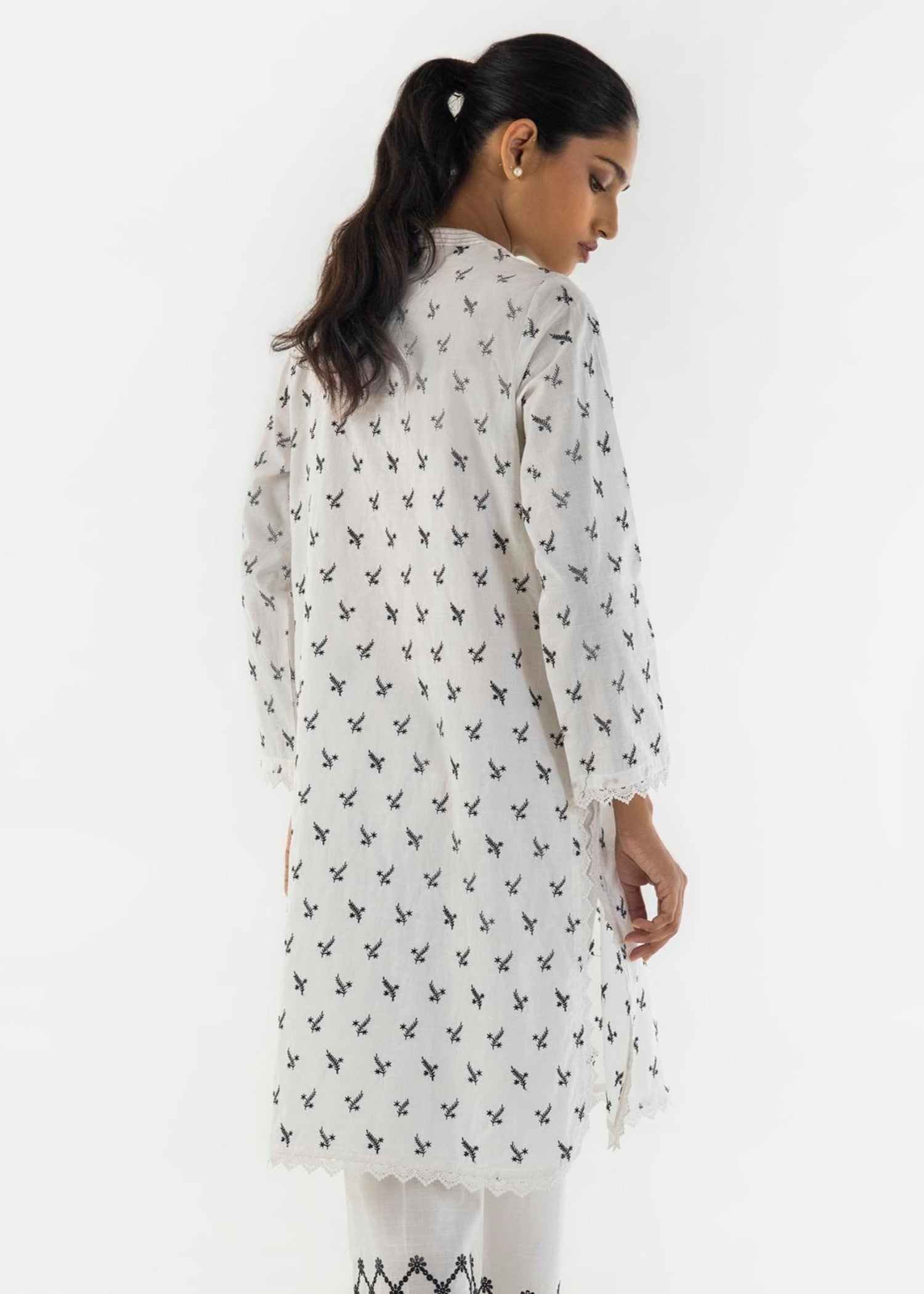 slub lawn Kurti in White
