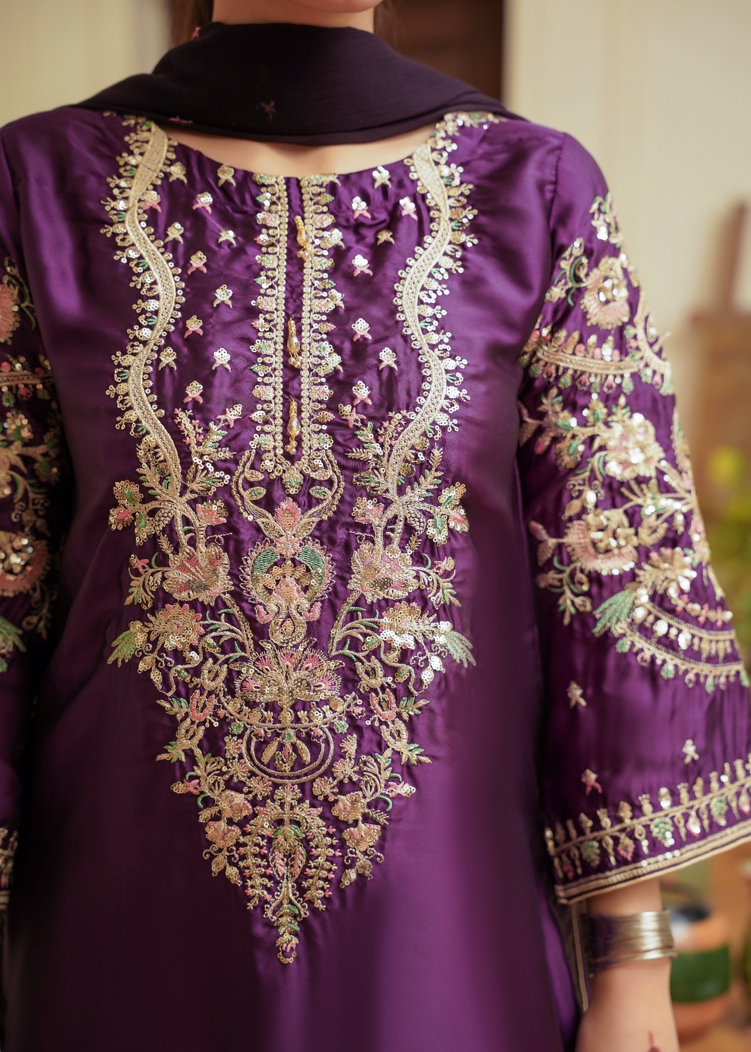 silk Kurta Set in Plum