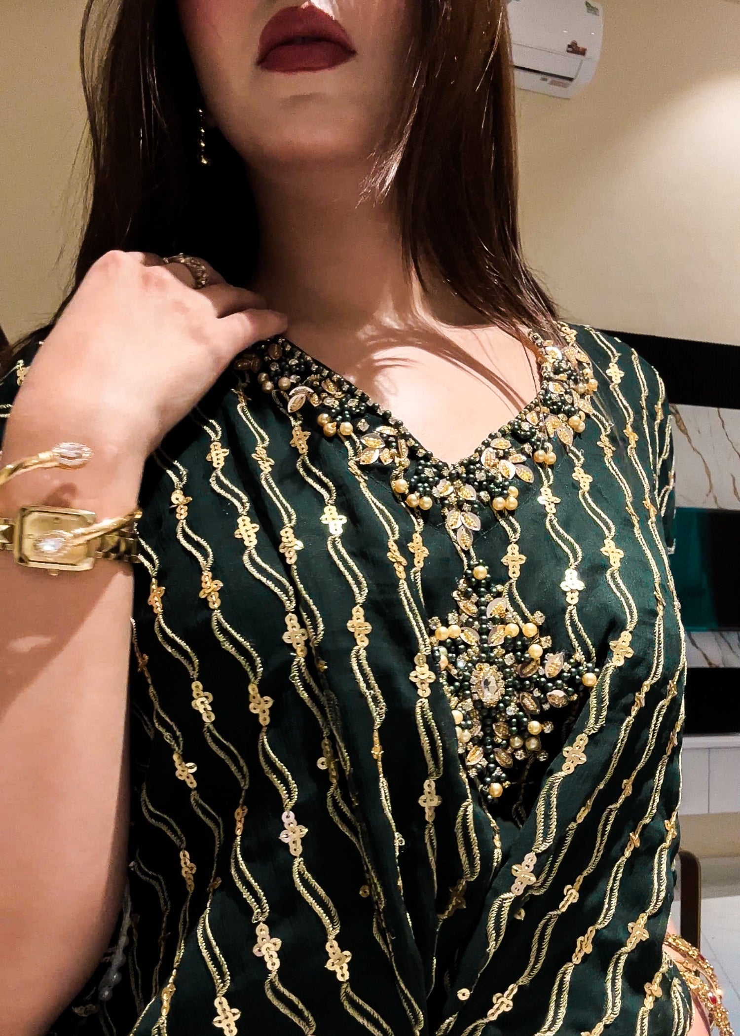 chiffon Kaftan in Dark green