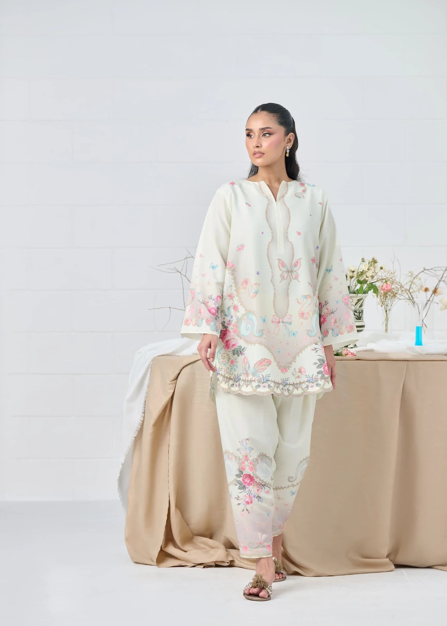 raw silk Co Ord Sets in Cream, beige