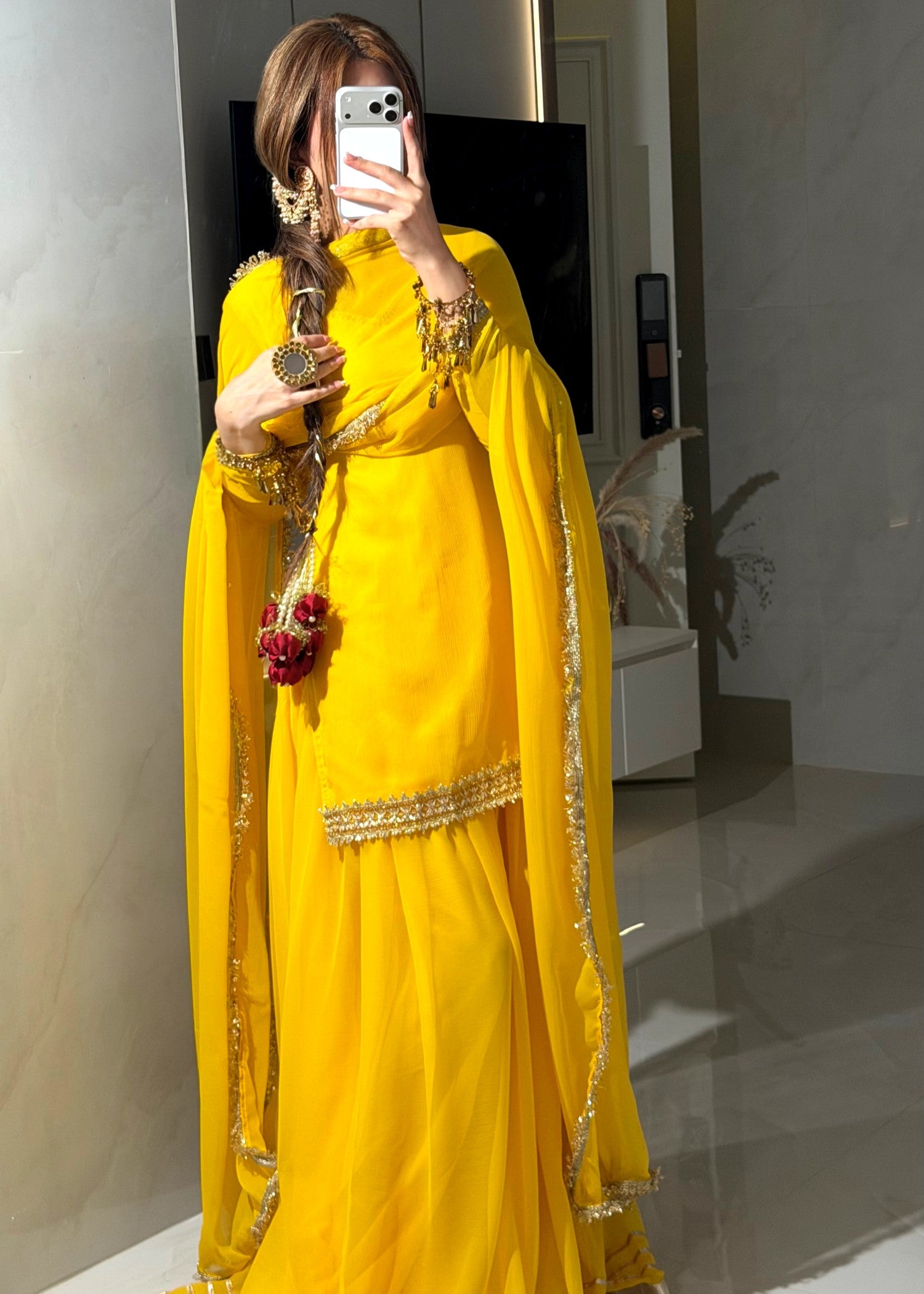 bemberg crinkle chiffon Sharara in School bus yellow