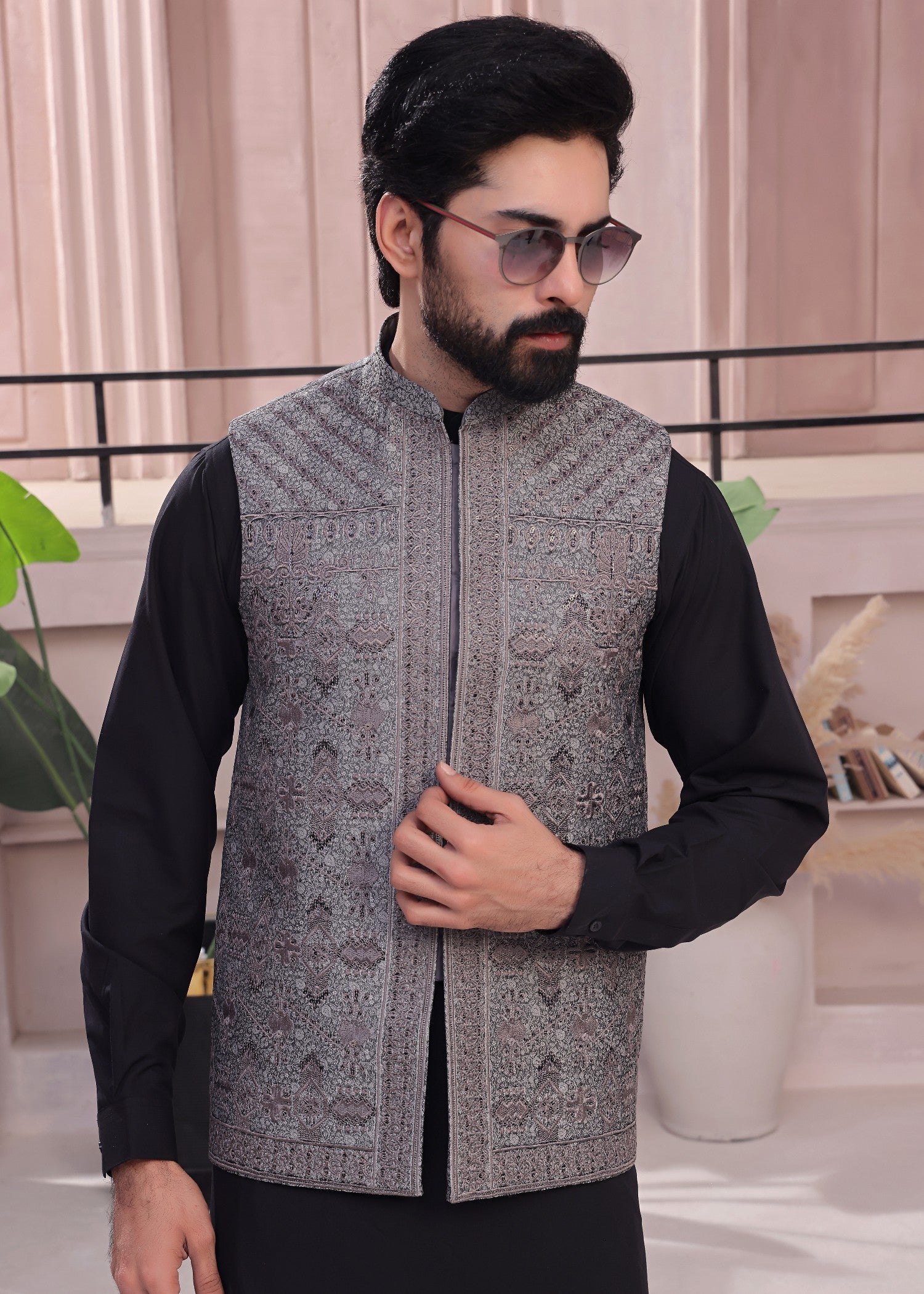 jamawar Waistcoat in Grey