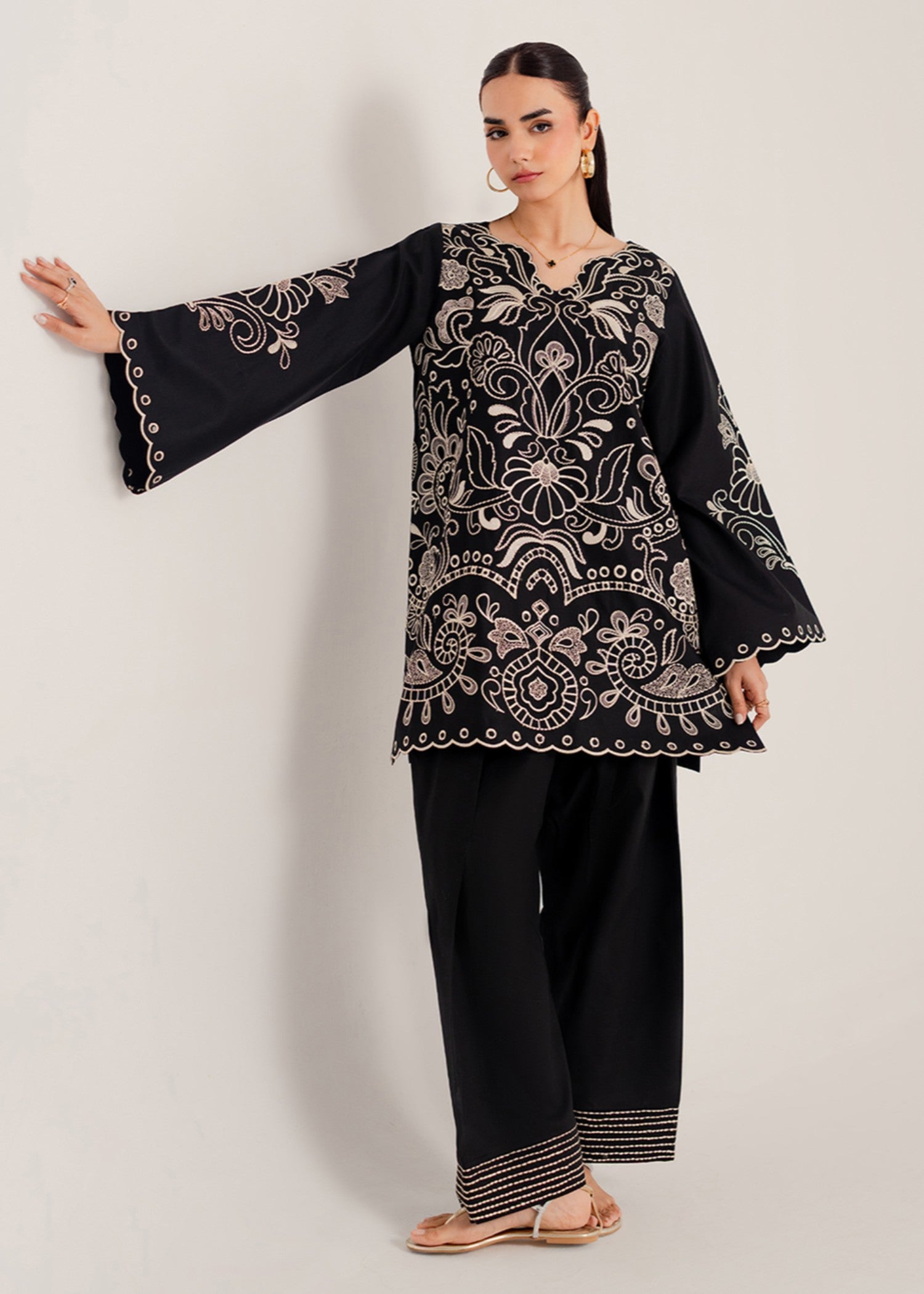 lawn cotton Co Ord Sets in Black