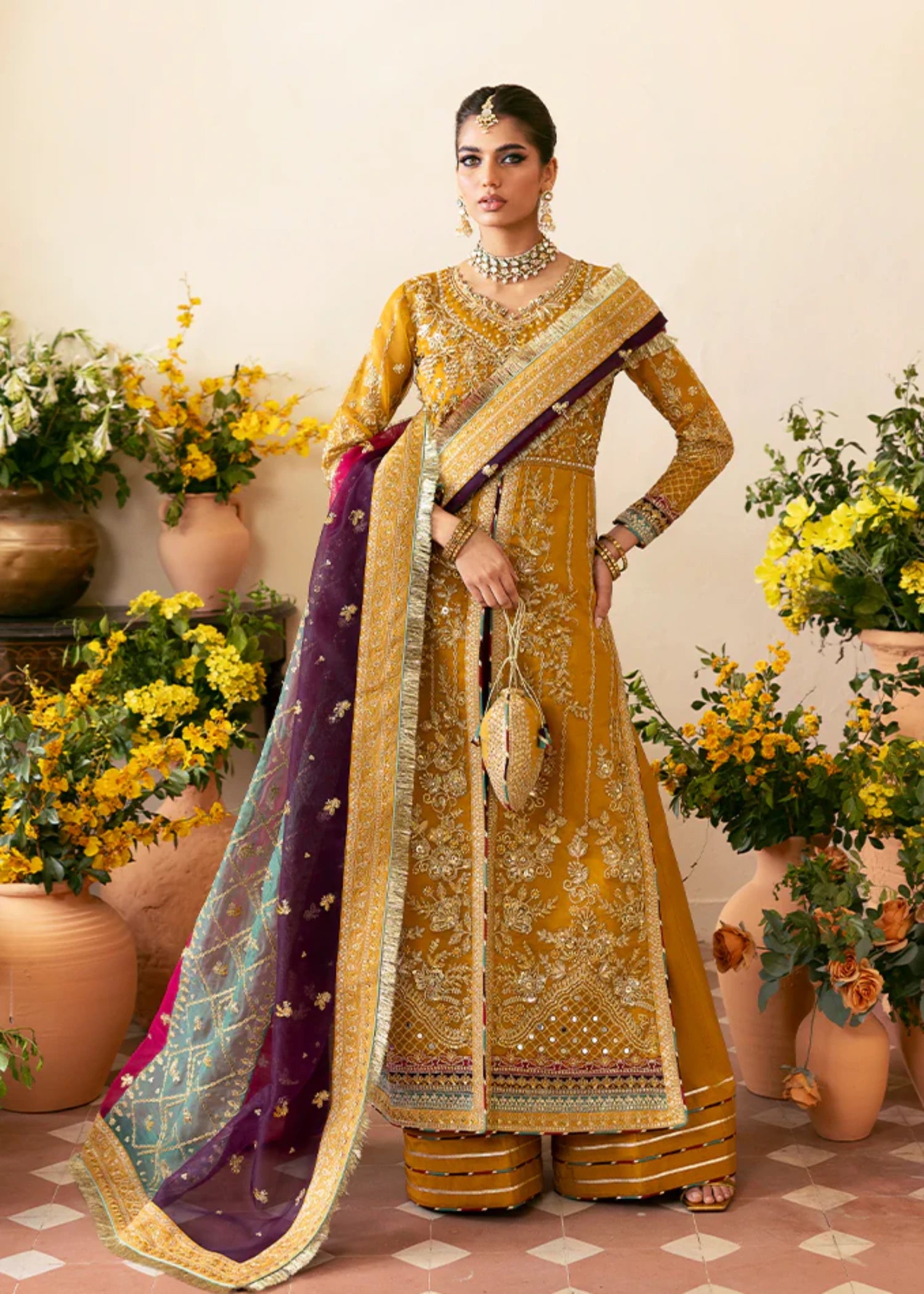 organza Sharara in Saffron