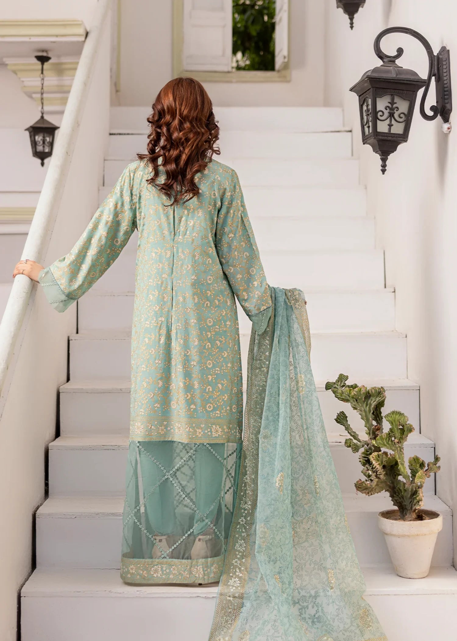 raw silk Unstitched in Pastel green