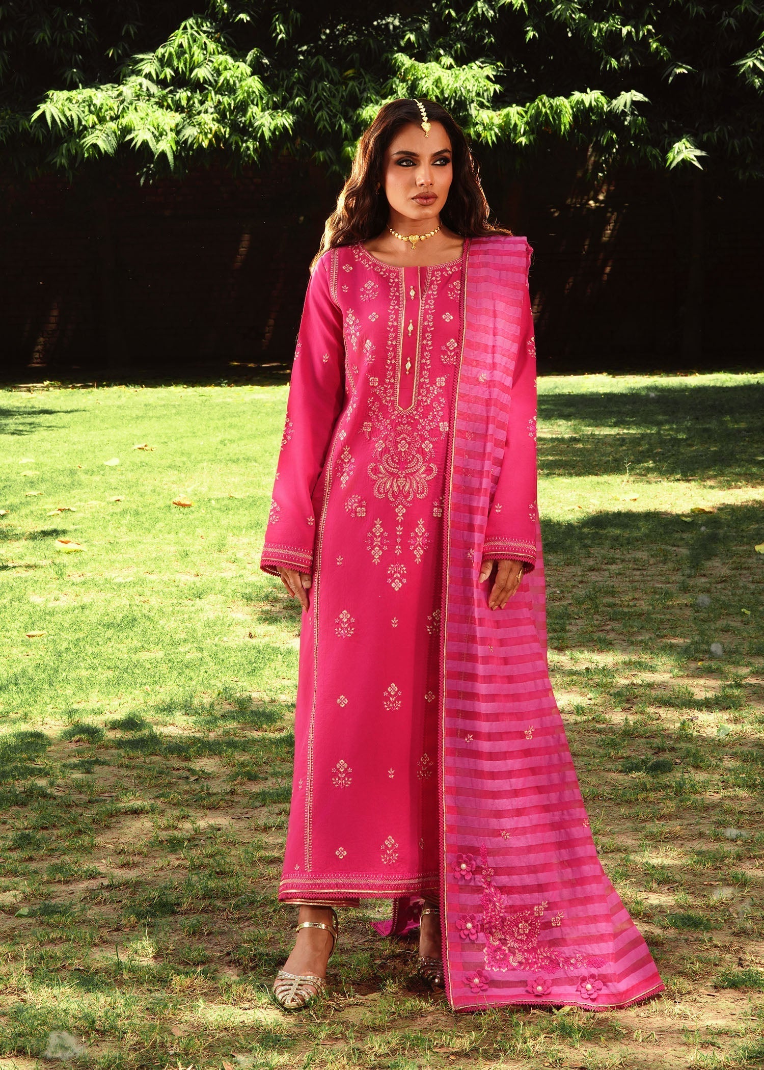 lawn Kurta Set in Fuchsia