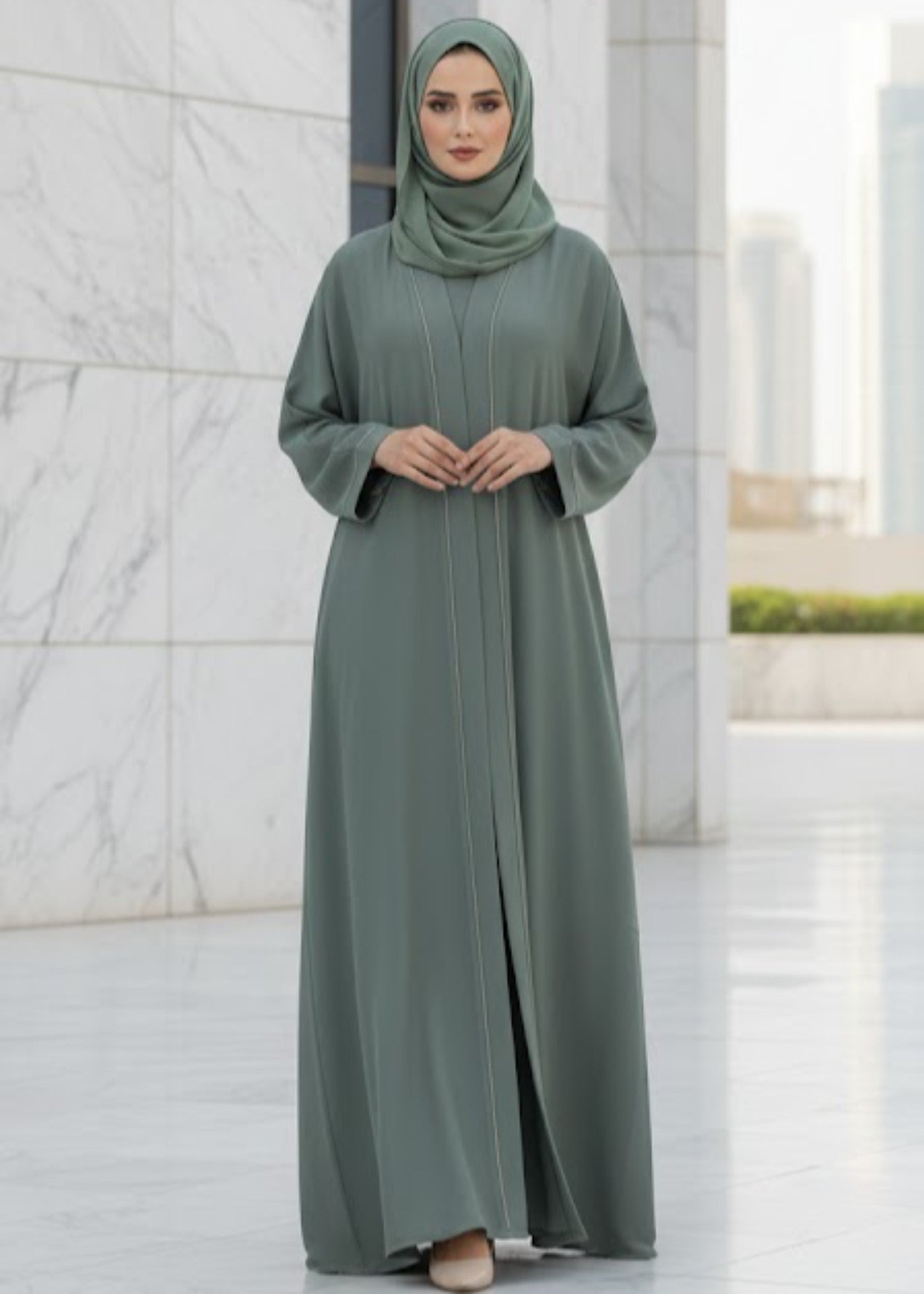 silk Abaya in Pistachio green