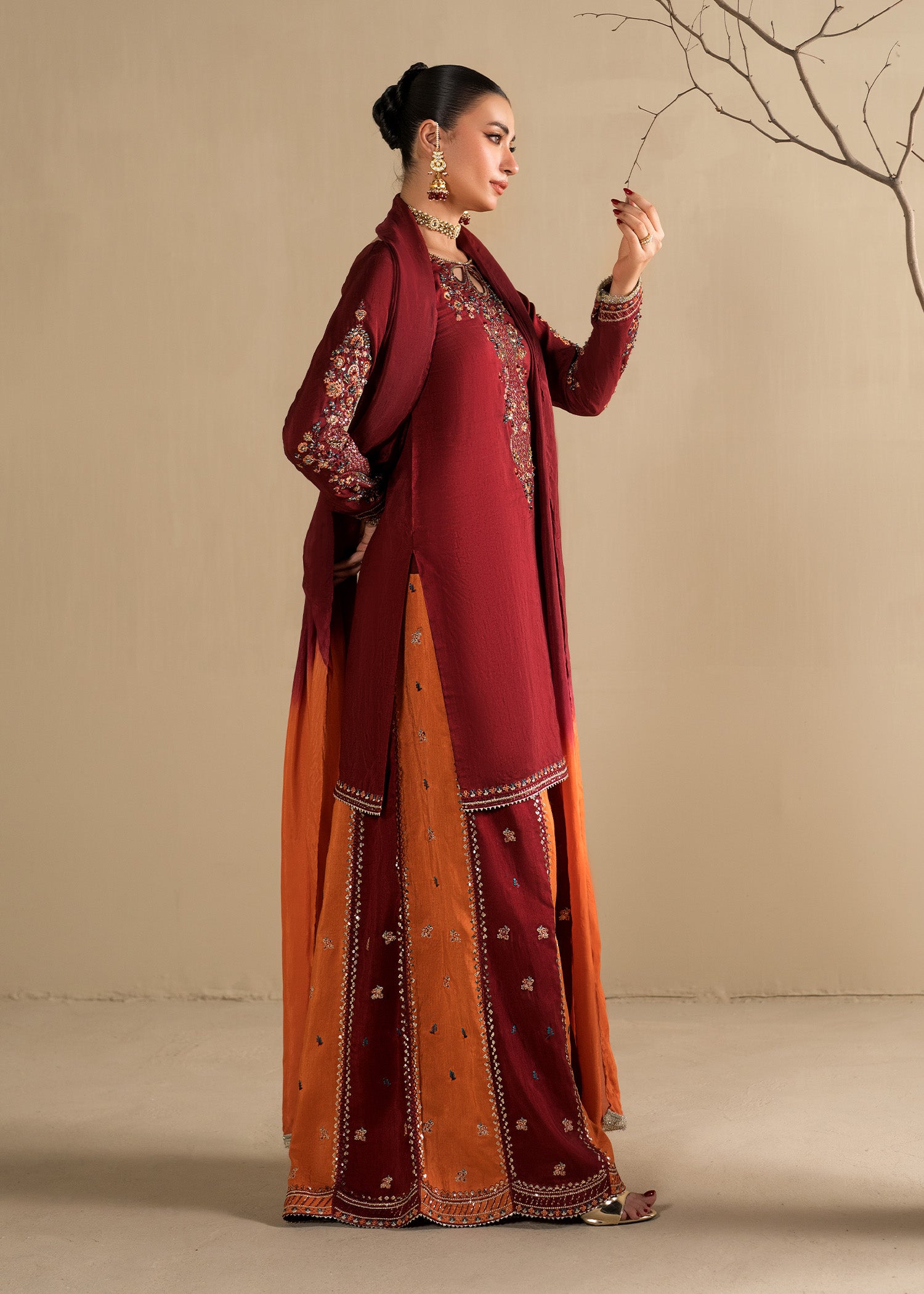 raw silk Sharara in Maroon