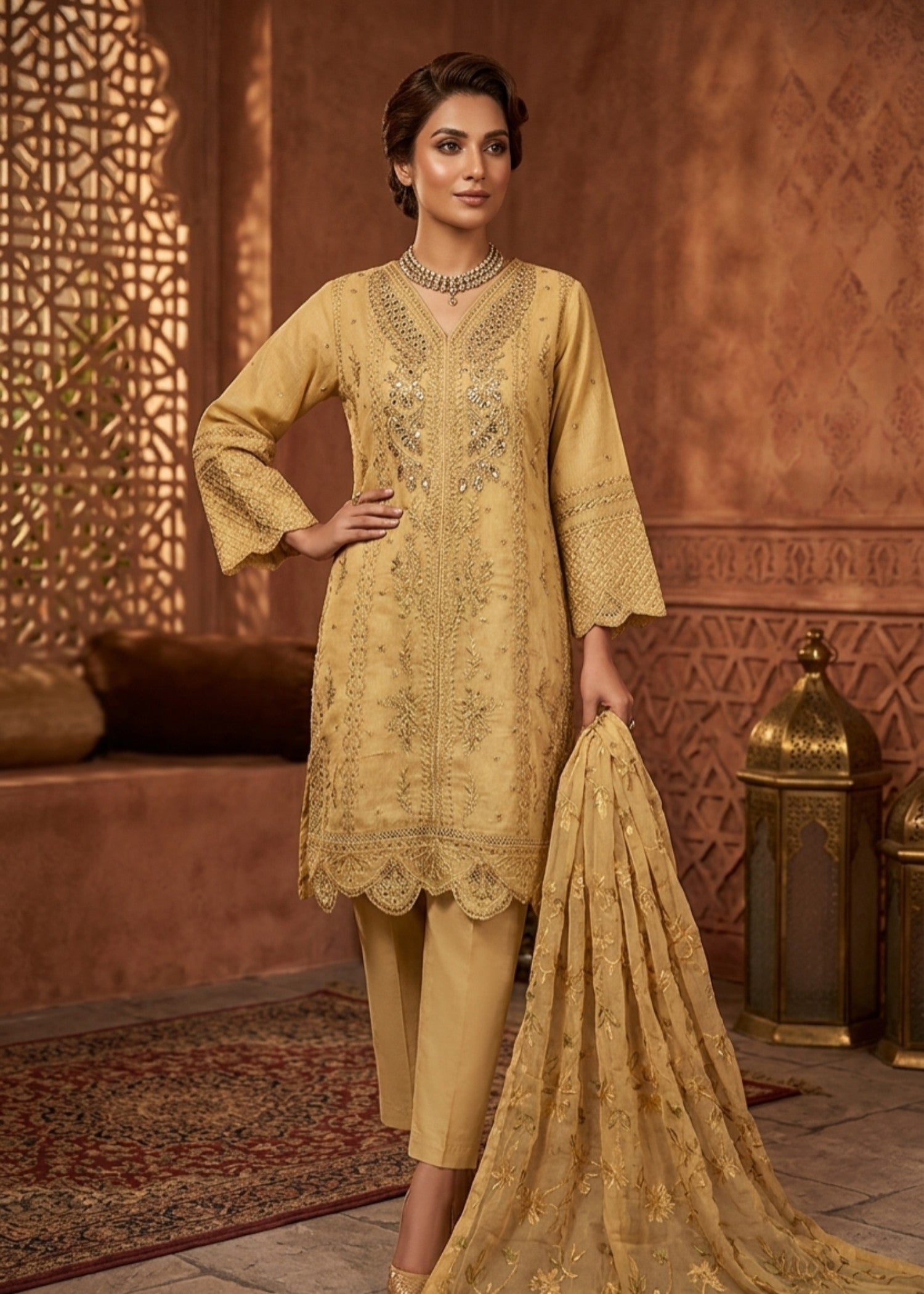 organza net Kurta Set in Mellow yellow