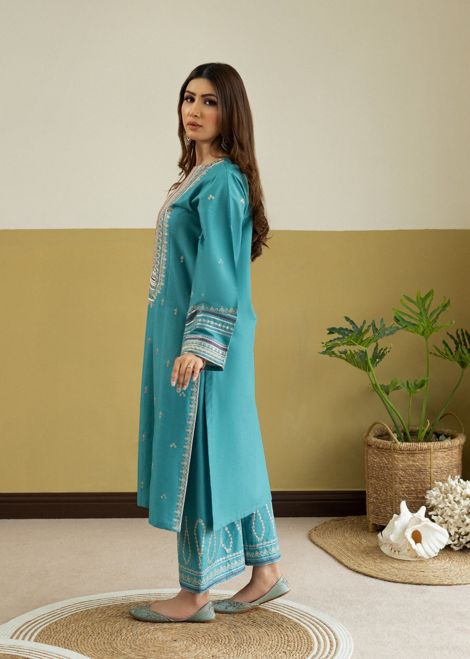 lawn Kurta Set in Baby blue