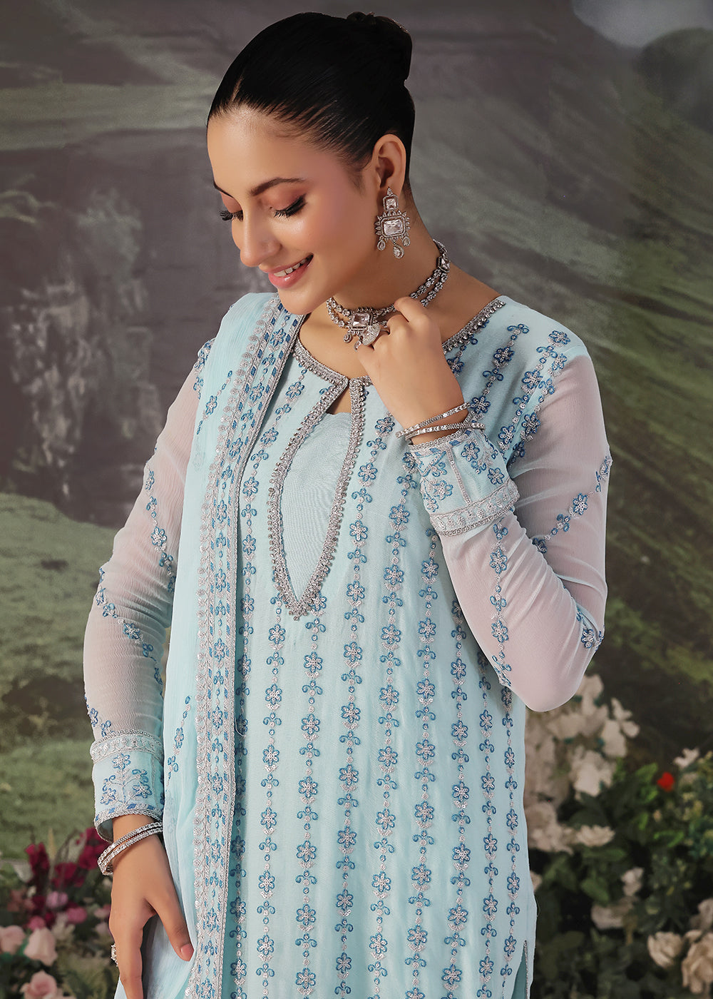 chiffon Unstitched in Sky blue