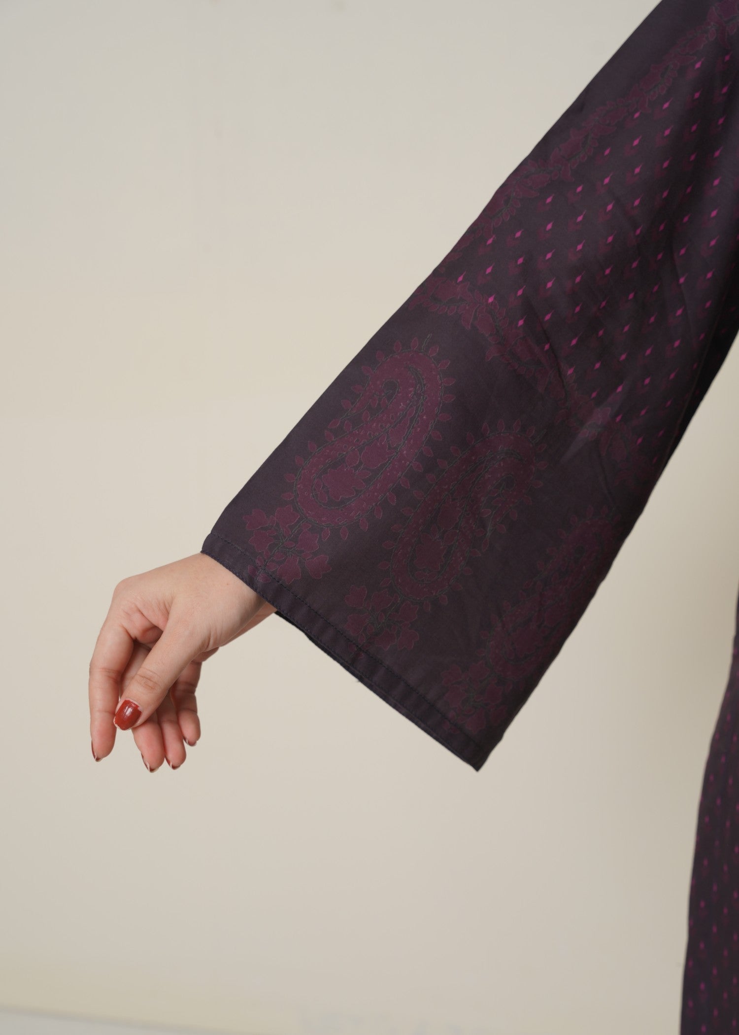 poly lawn Kurta Set in Plum purple