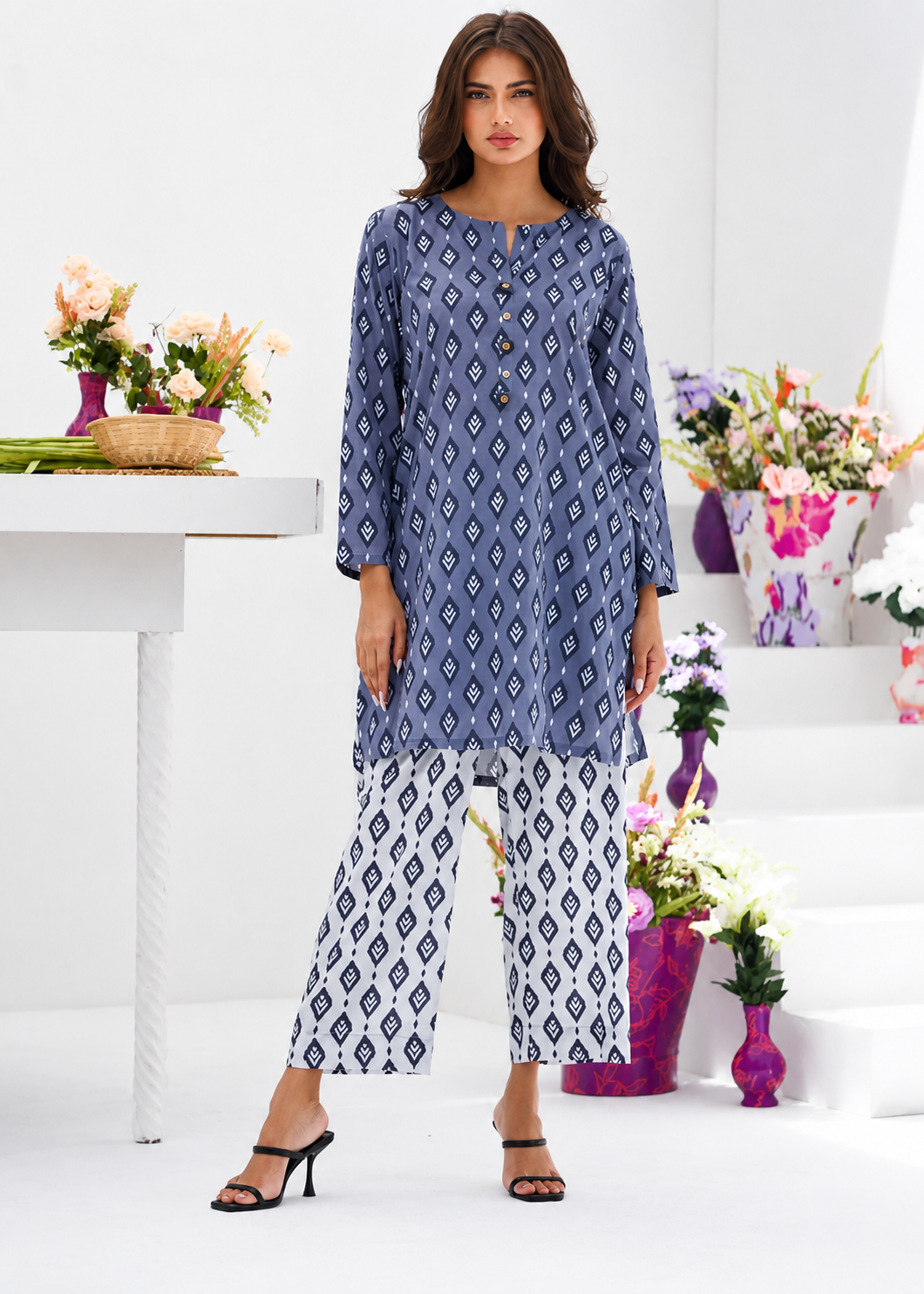 lawn Kurta Set in Steel teal