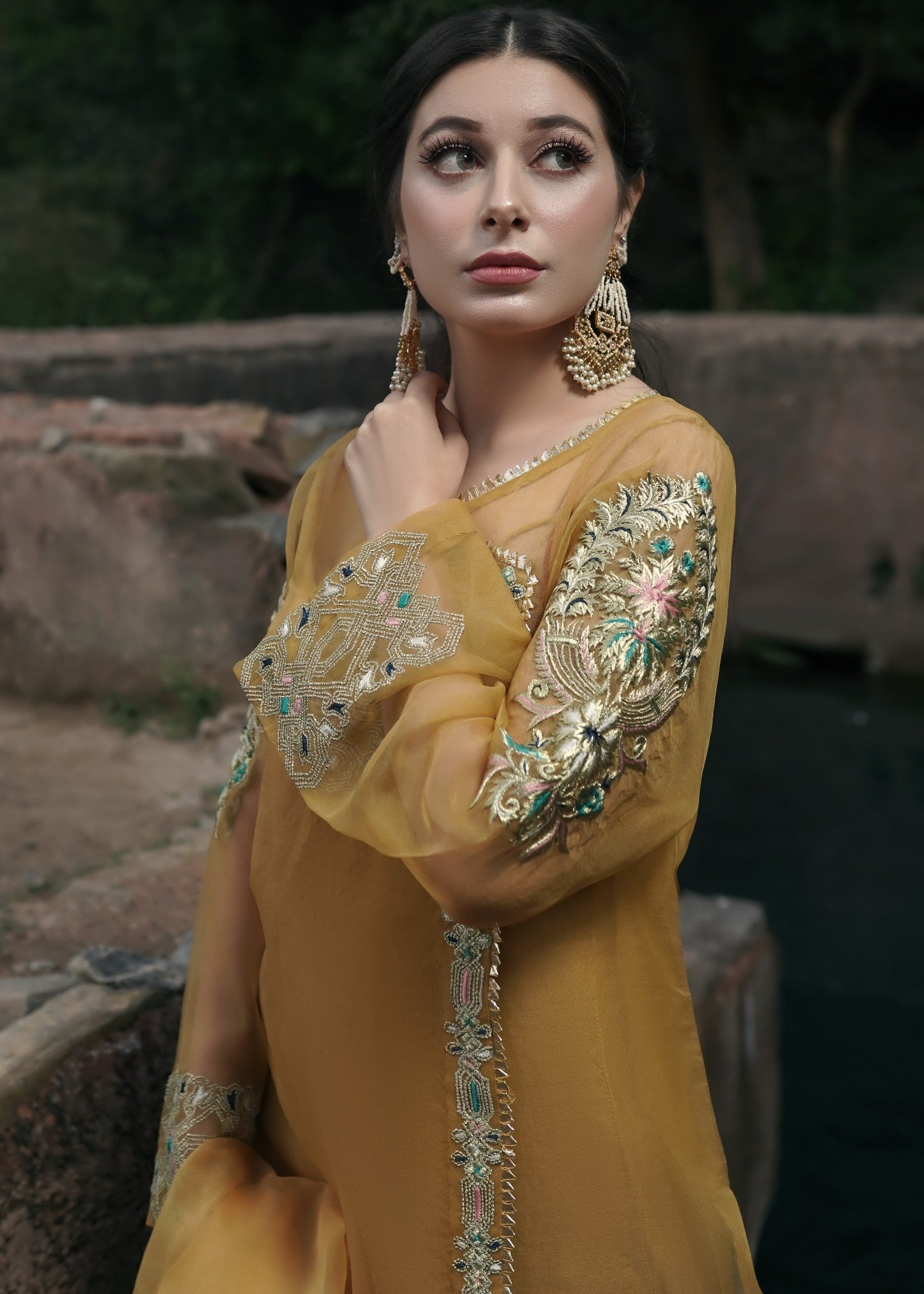 organza Angrakha in Mustard