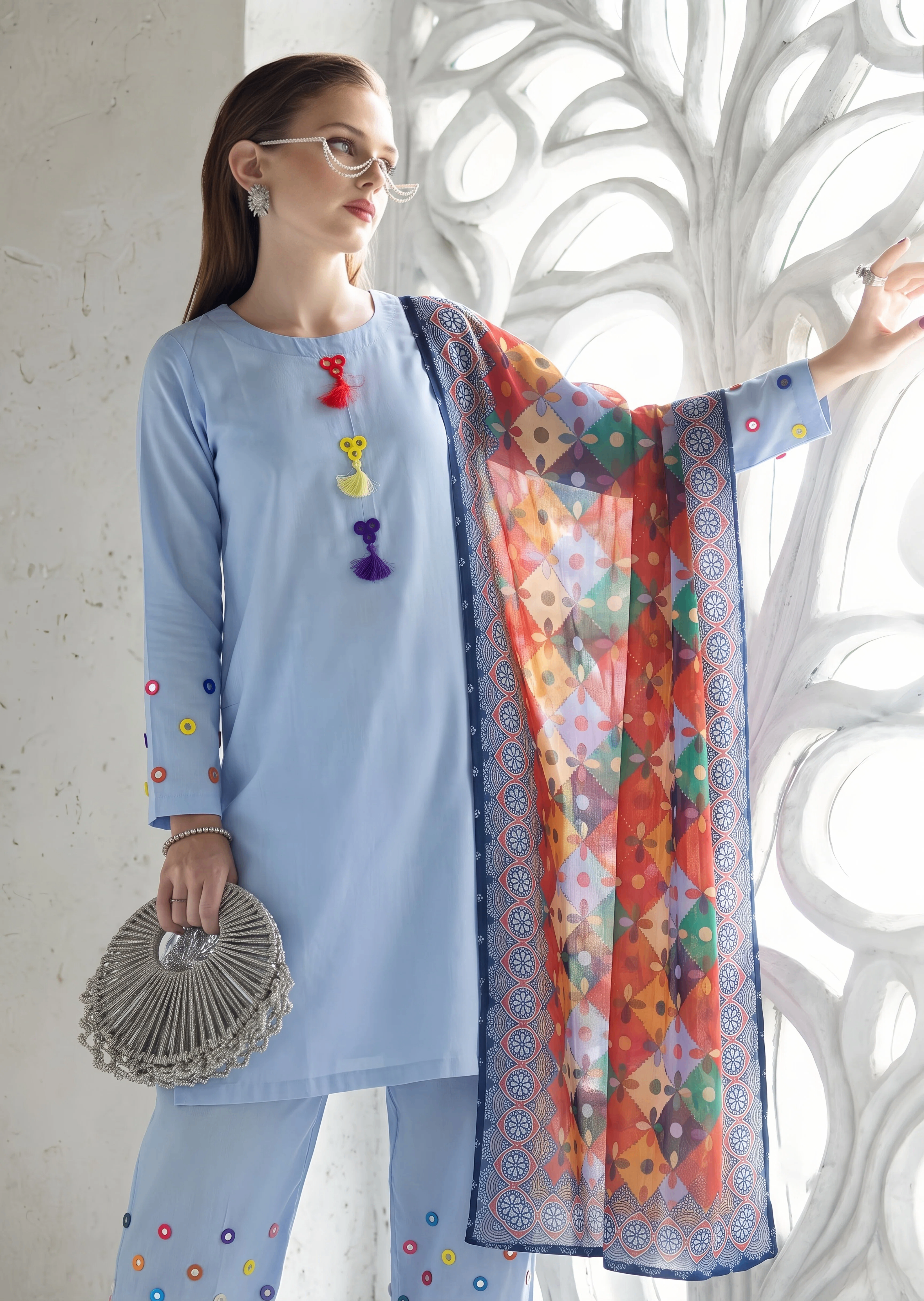 khaddi silk Kurta Set in Powder blue