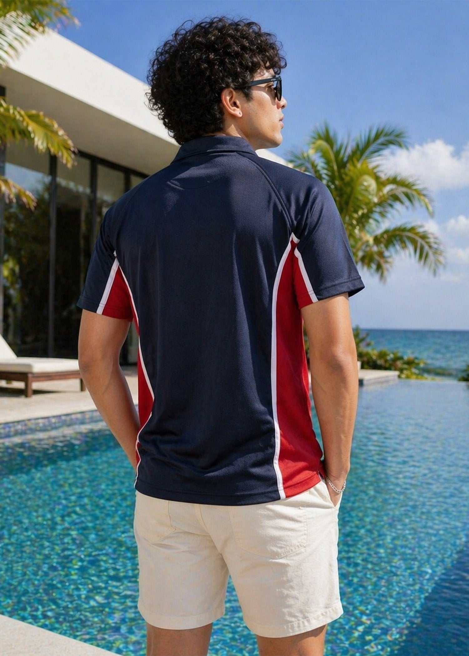 polyester Polo Shirt in Red, navy blue