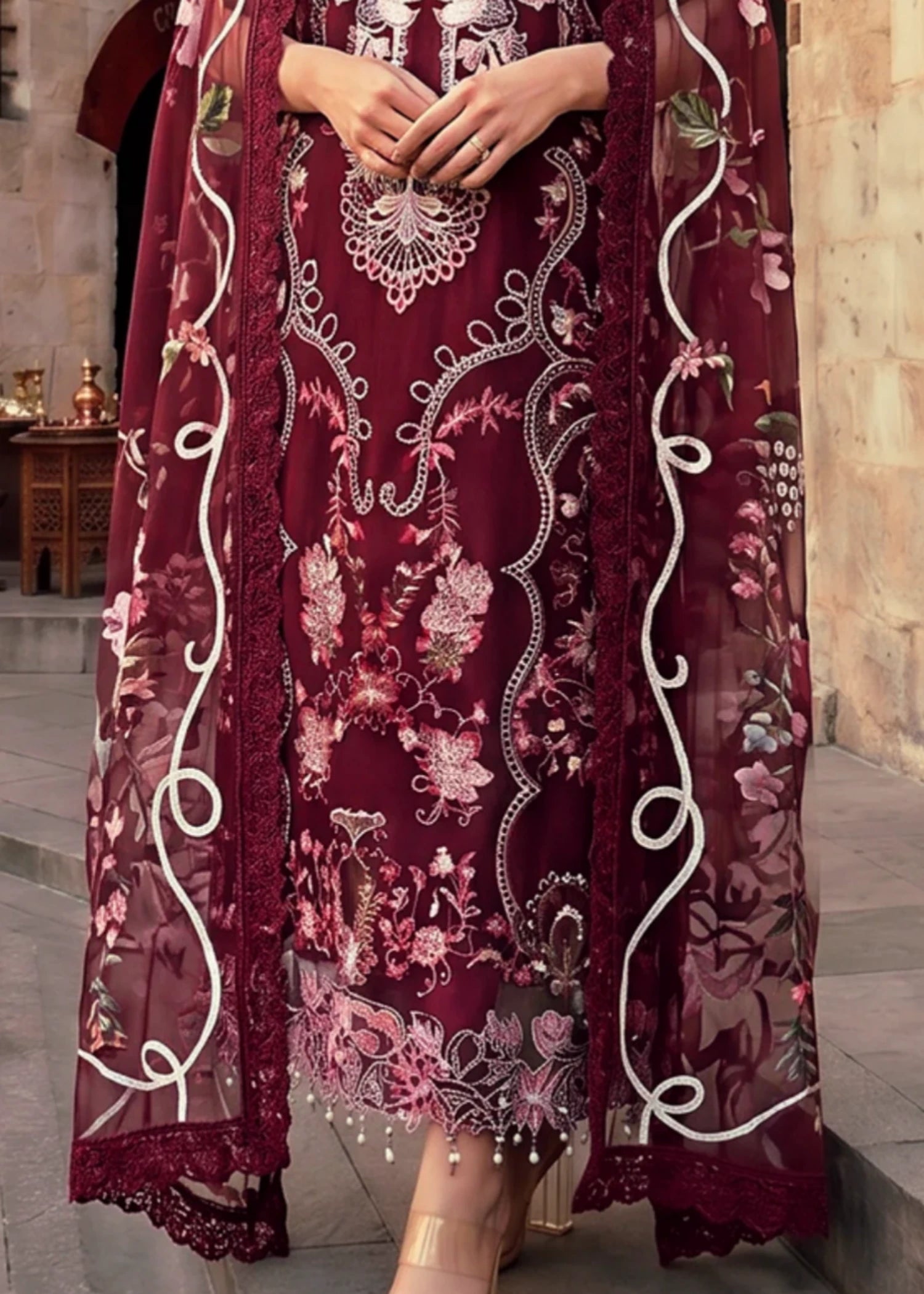 lawn Unstitched in Maroon