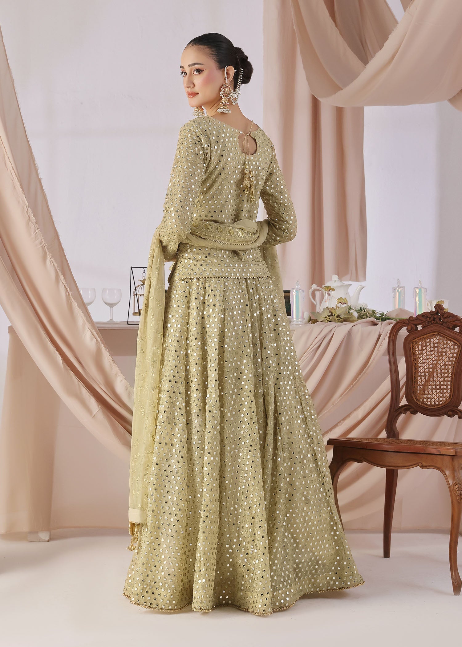 chiffon Lehenga in Pistachio green