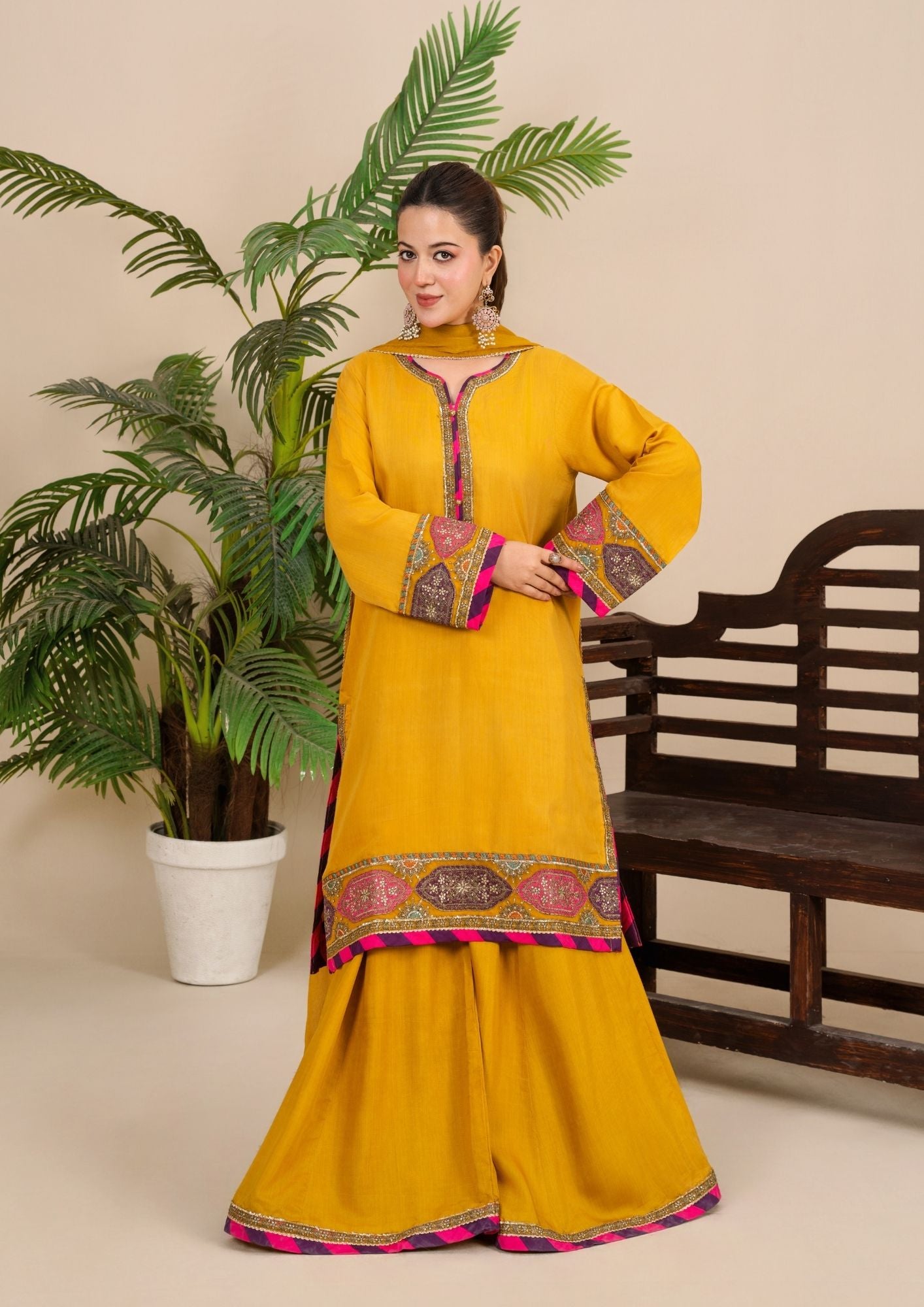 viscose thai silk Sharara in Mari gold