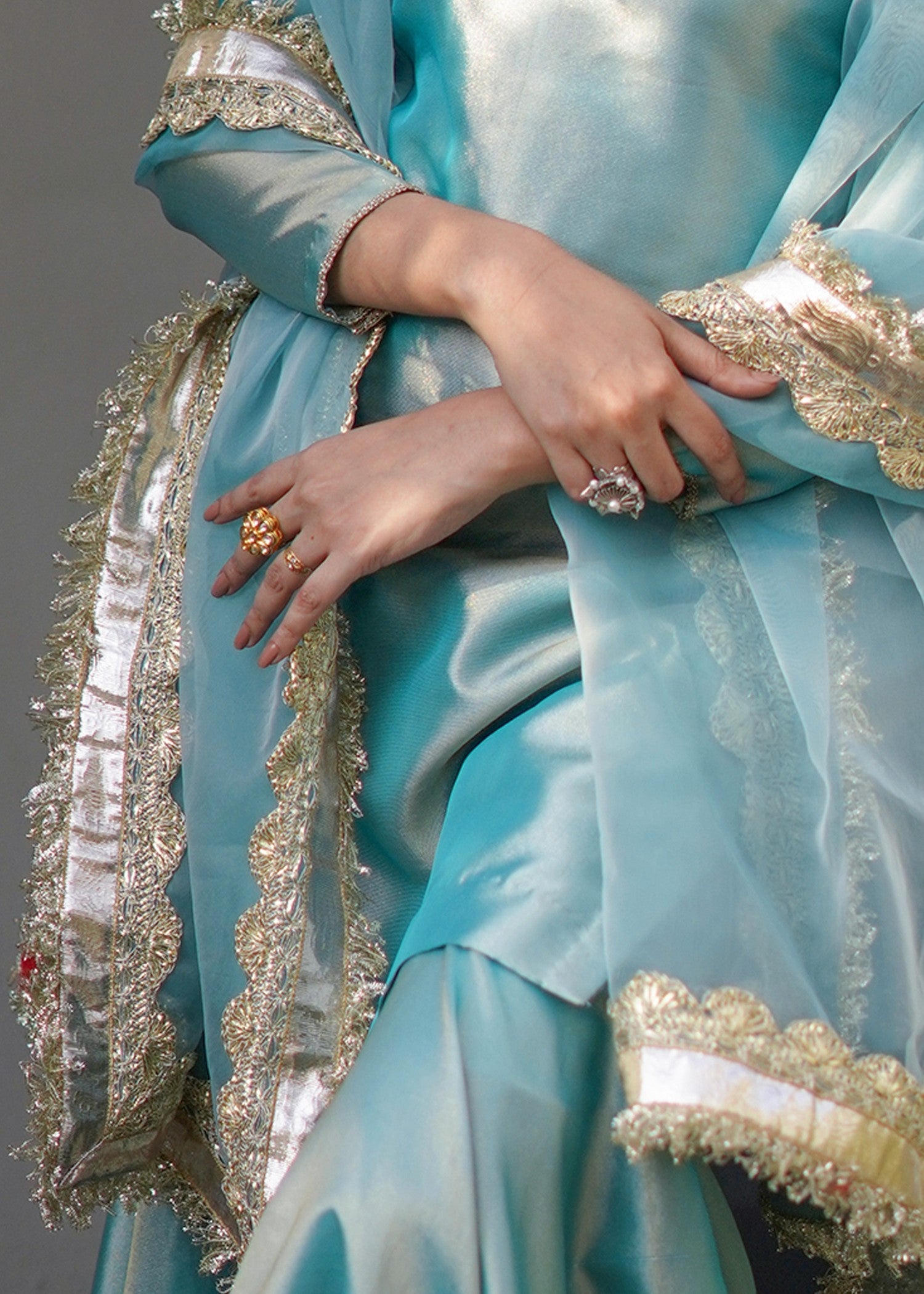 tissue Gharara in Aquamarine