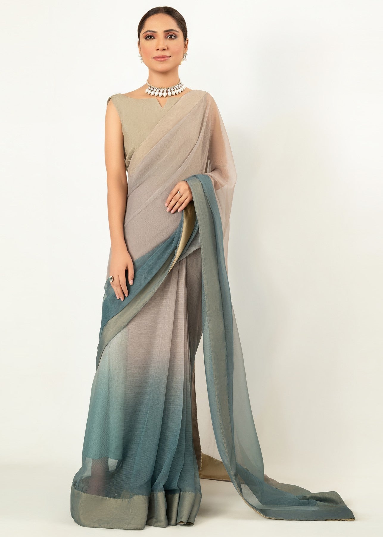 chiffon Unstitched in Mint green