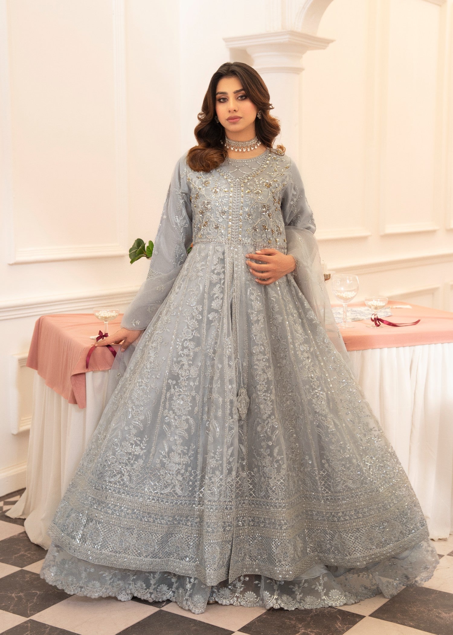 organza Maxi in Duck egg grey