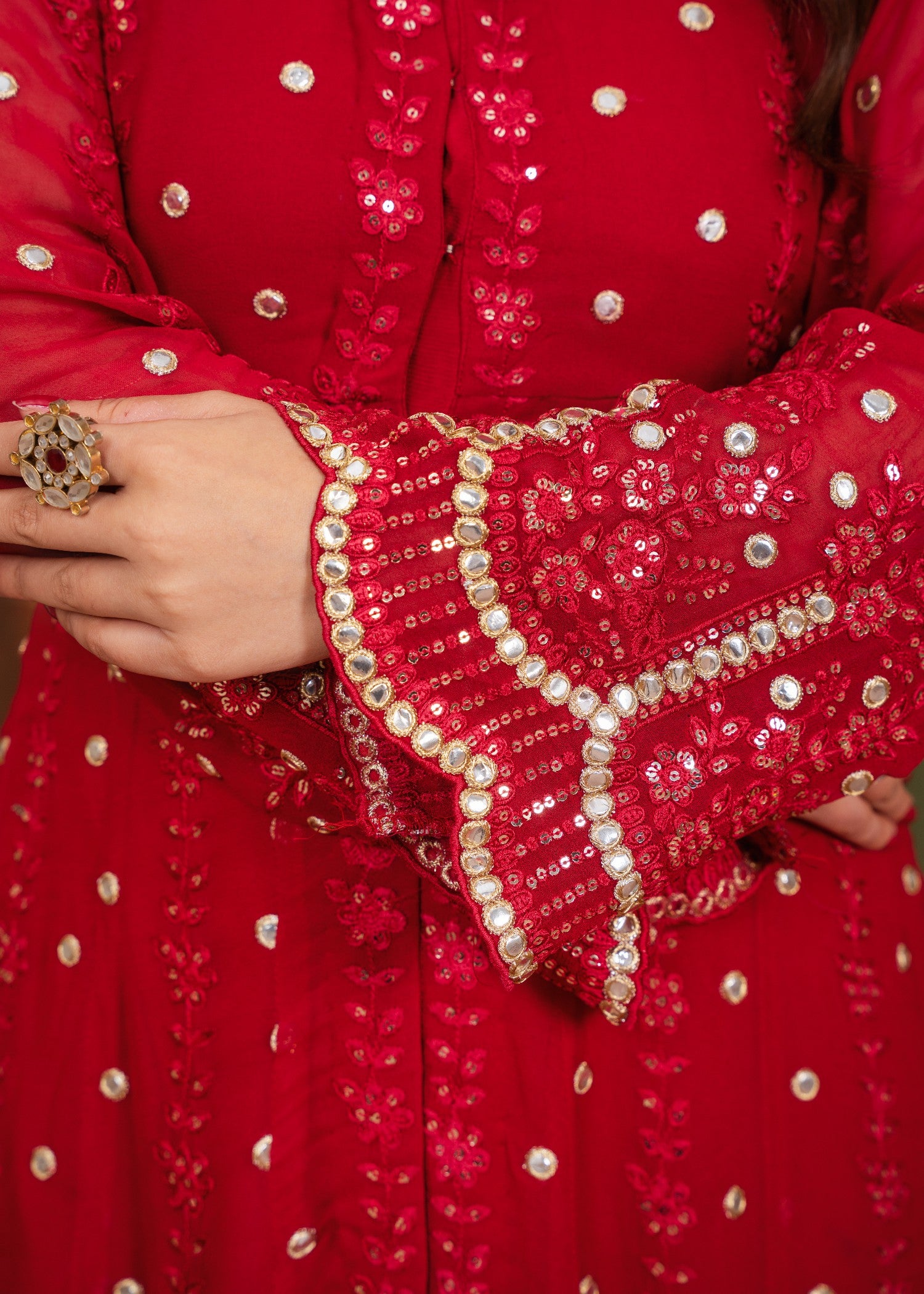 chiffon Anarkali in Red