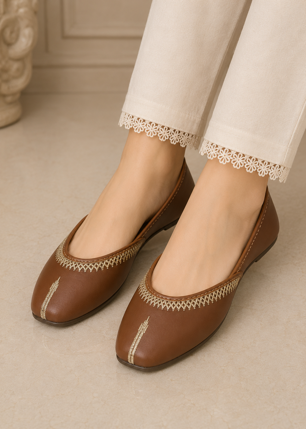 Khussa in Caramel brown by - High Quality Women Khussa FBU7797