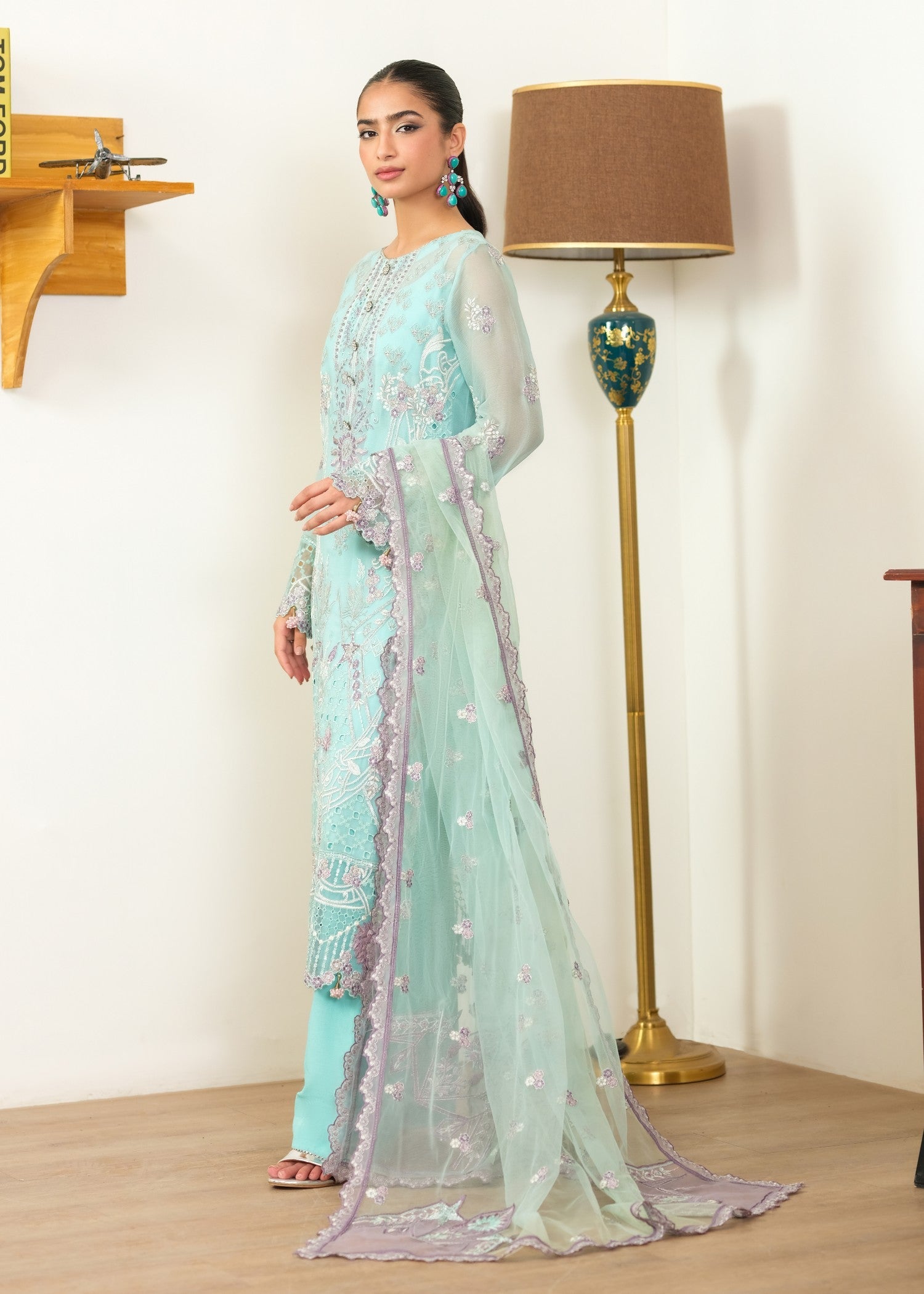 chiffon Kurta Set in Electric blue