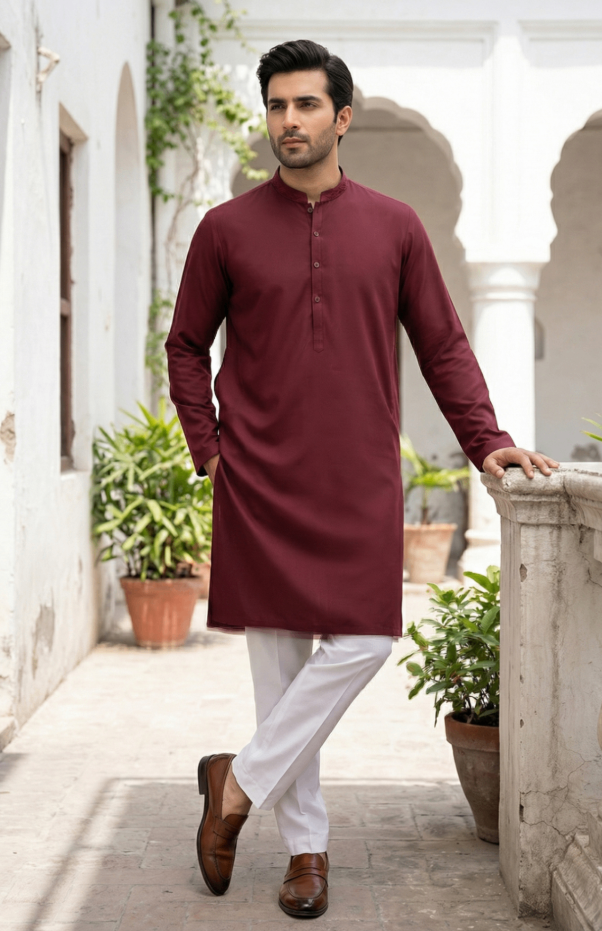 wash & wear Kurta in Maroon