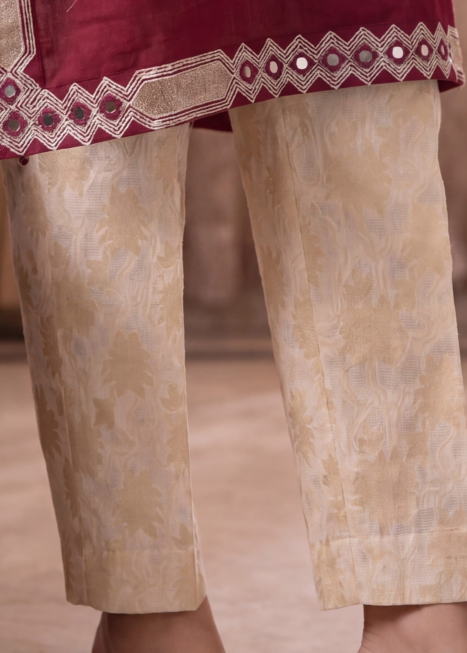 khaddar Kurta Set in Imperial red