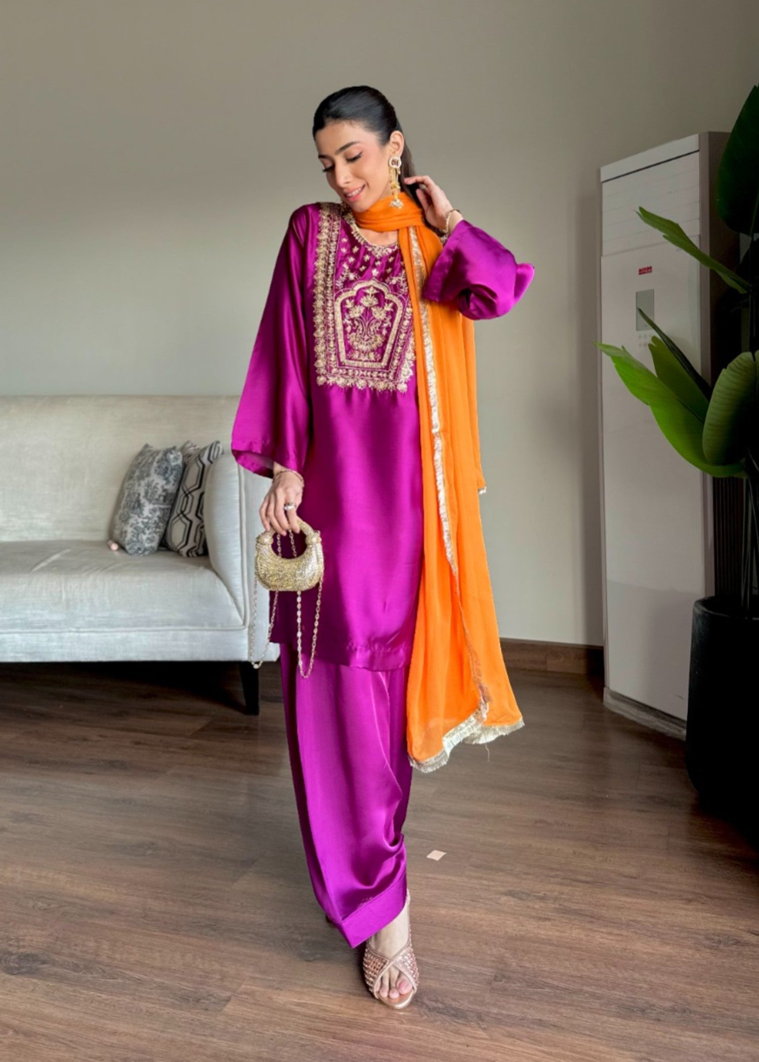 silk Kurta Set in Purple