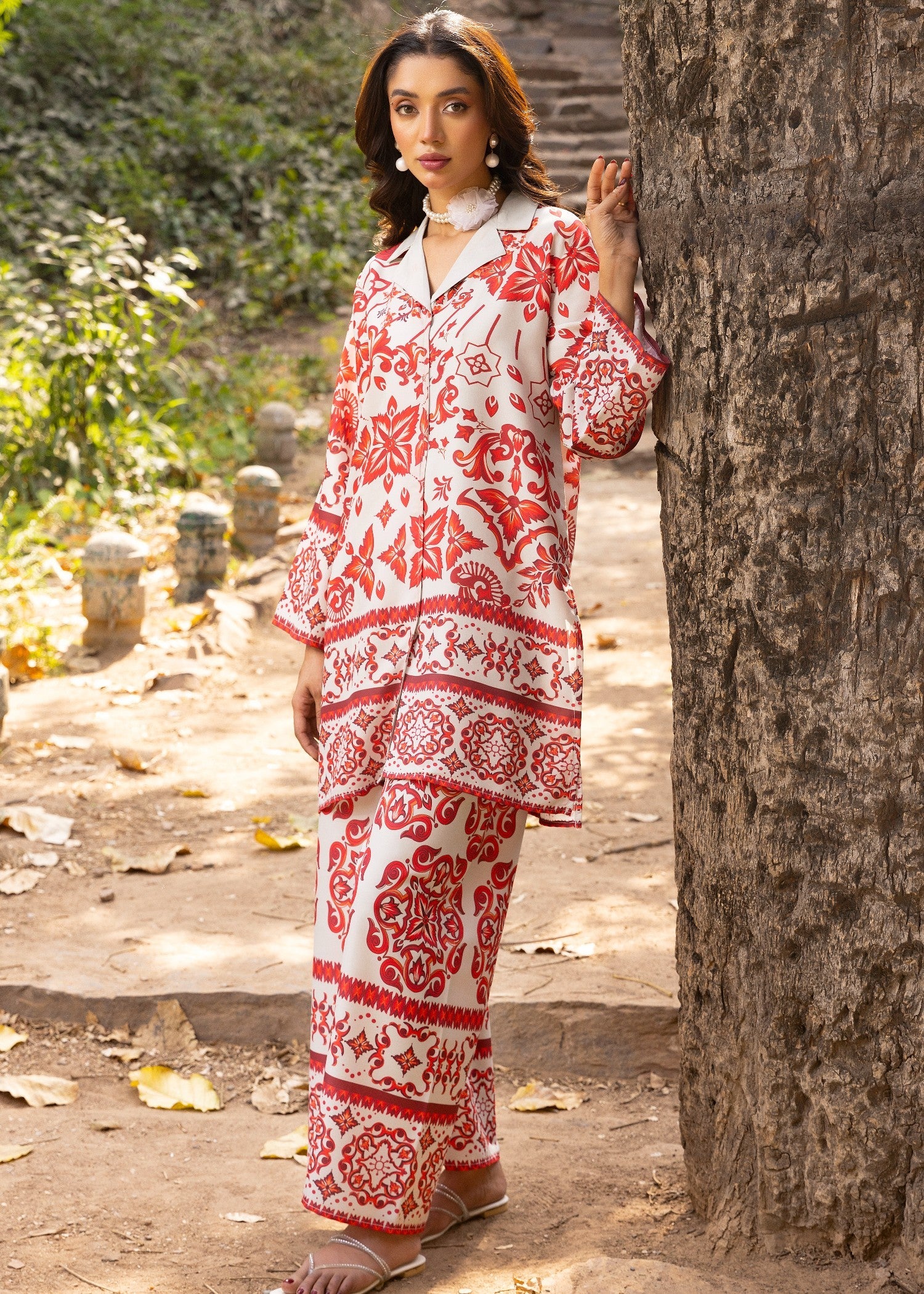 lawn Co Ord Sets in White, red
