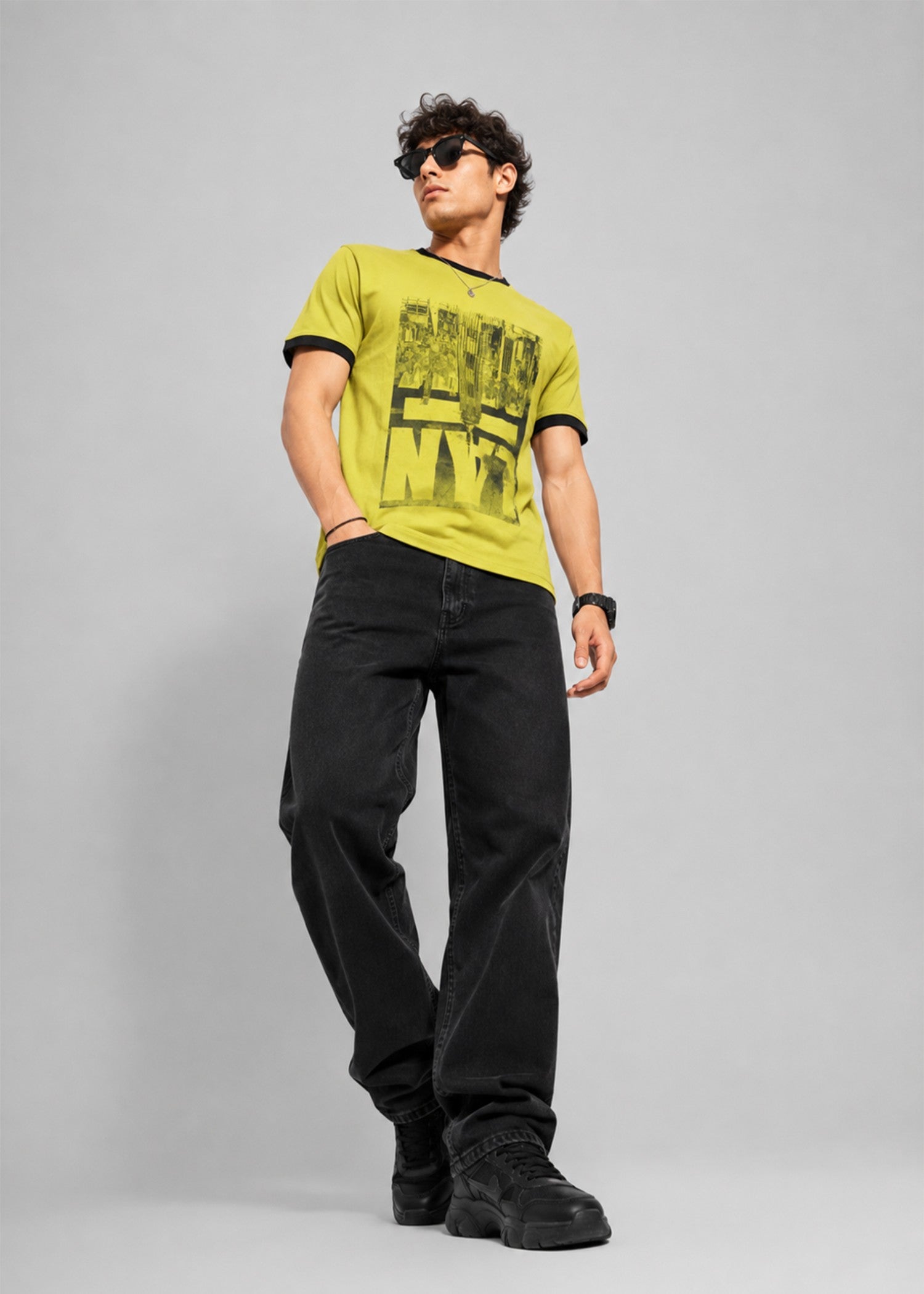 single jersey knit T Shirt in Black, key lime