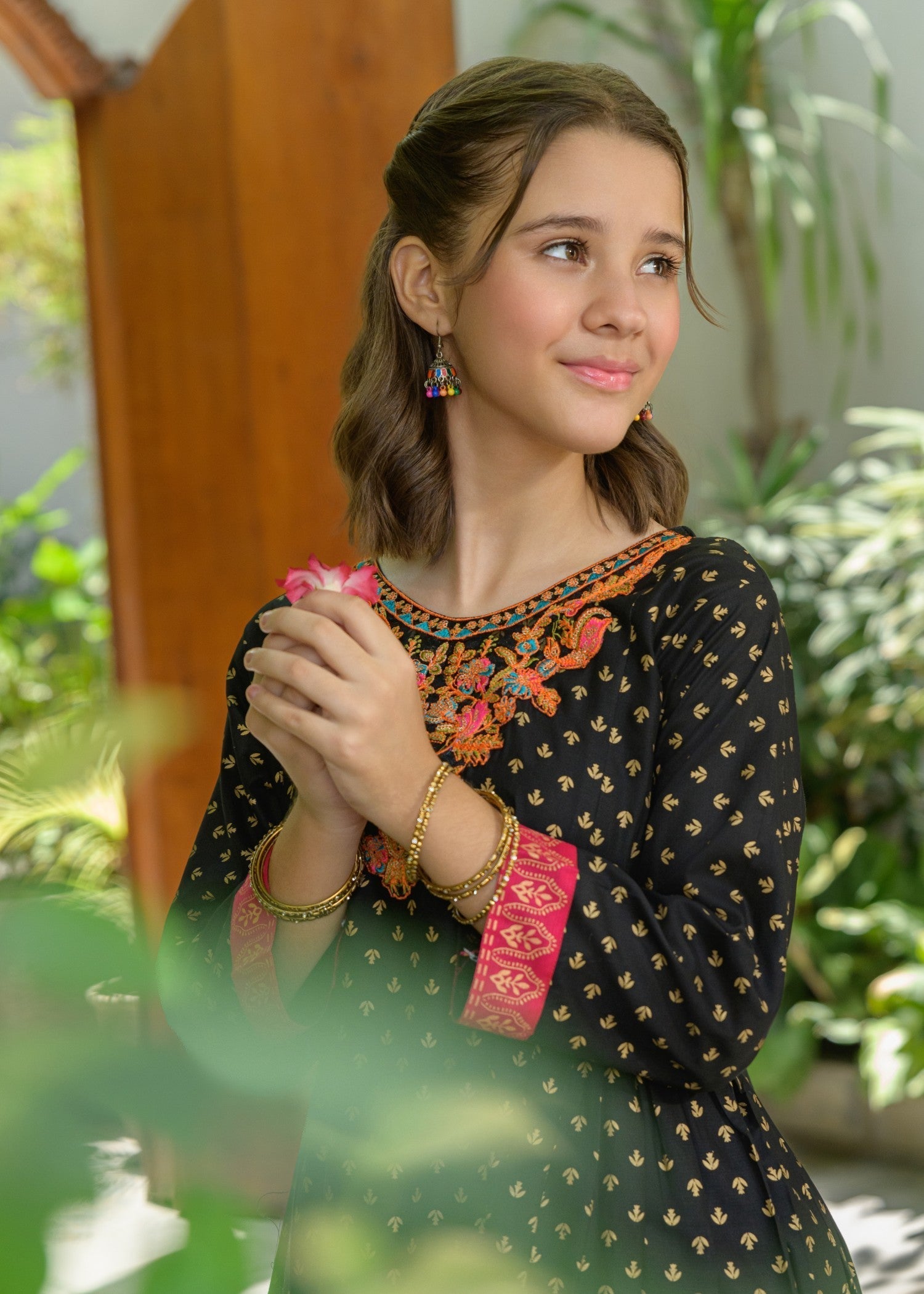 lawn Short Frock in Black