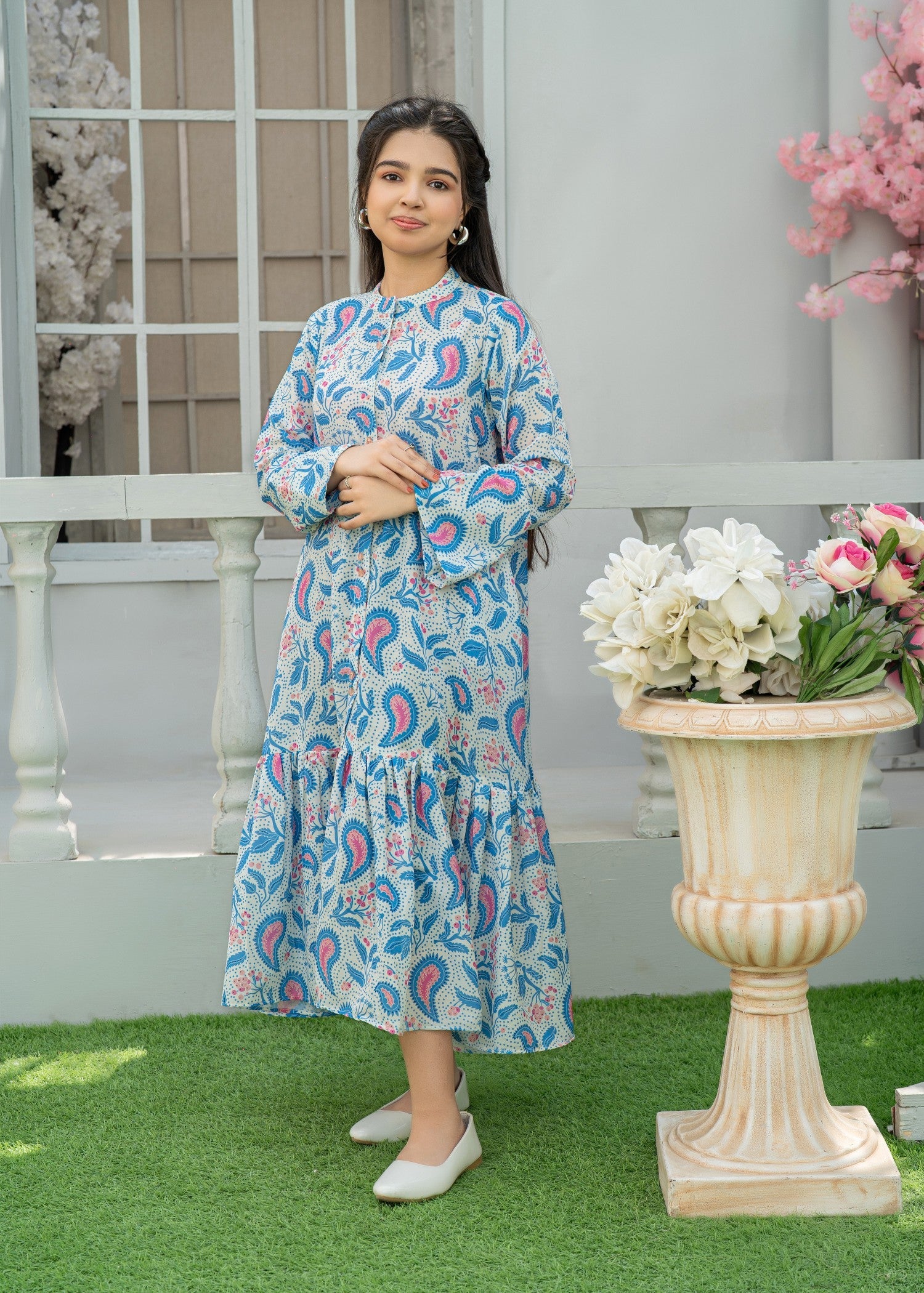 arabic lawn Frock in Light blue