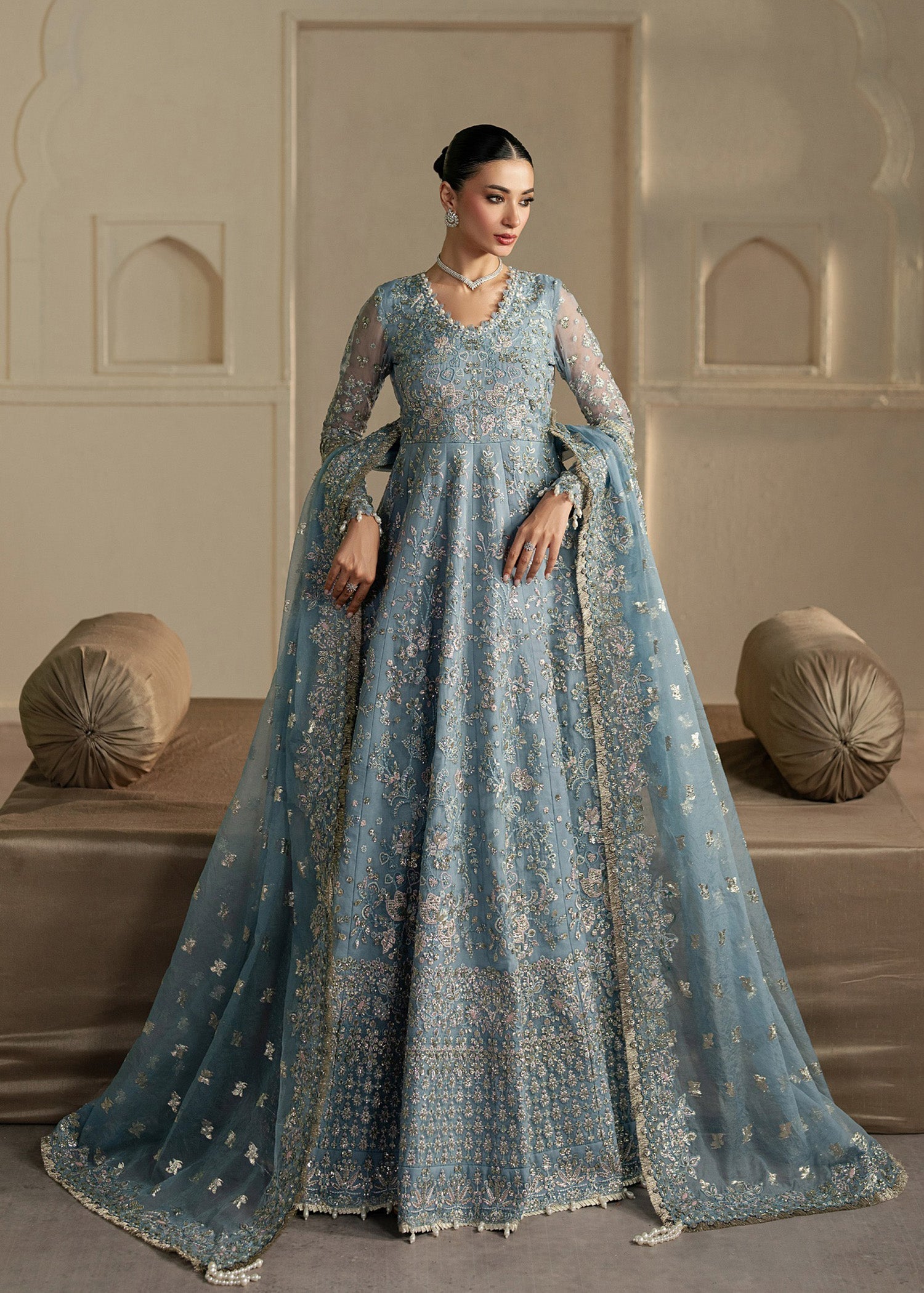 organza Unstitched in Powder blue
