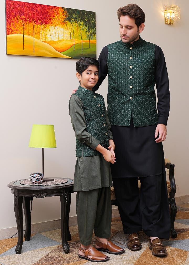 banarsi silk Waistcoat in Green