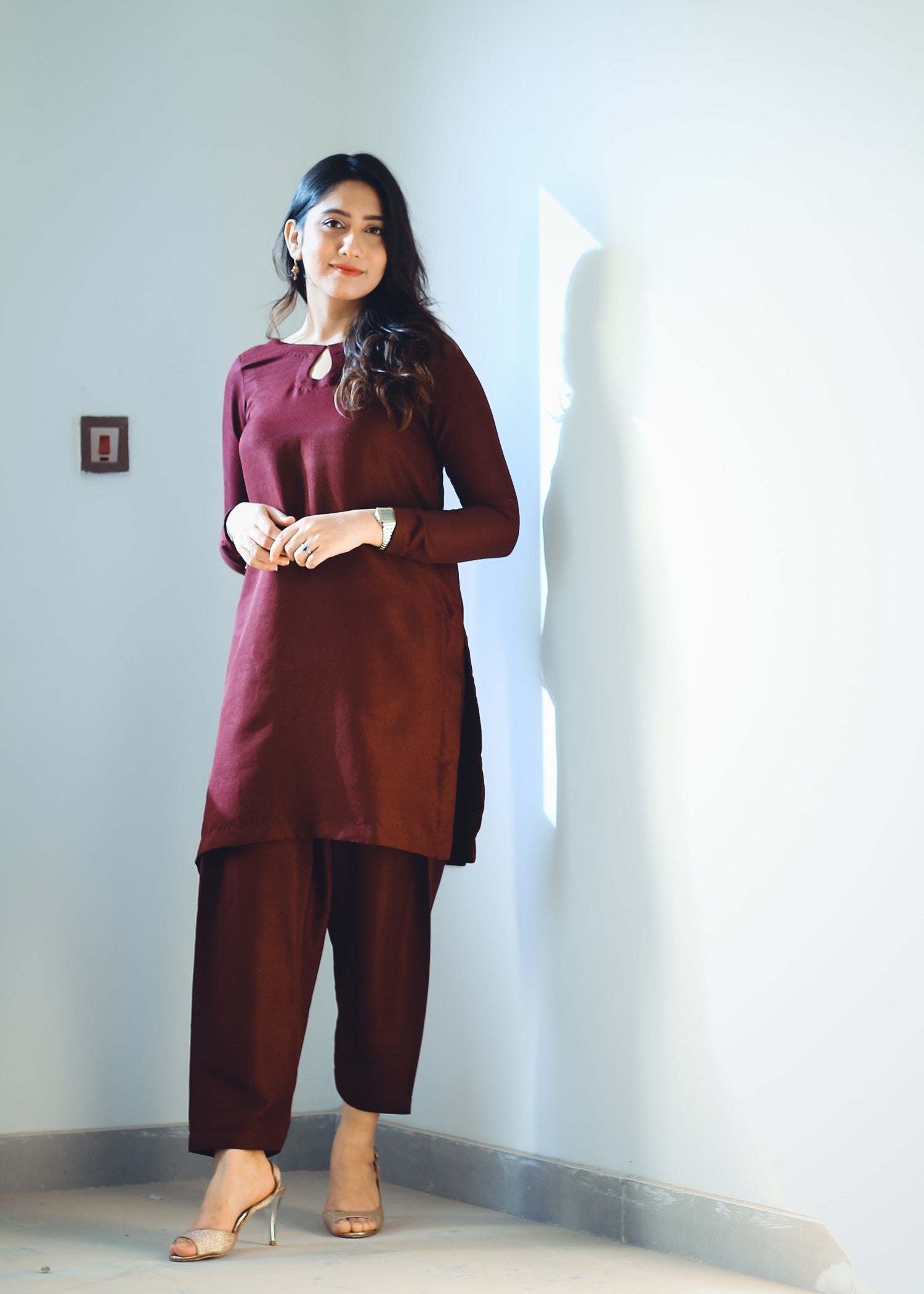 raw silk Co Ord Sets in Maroon