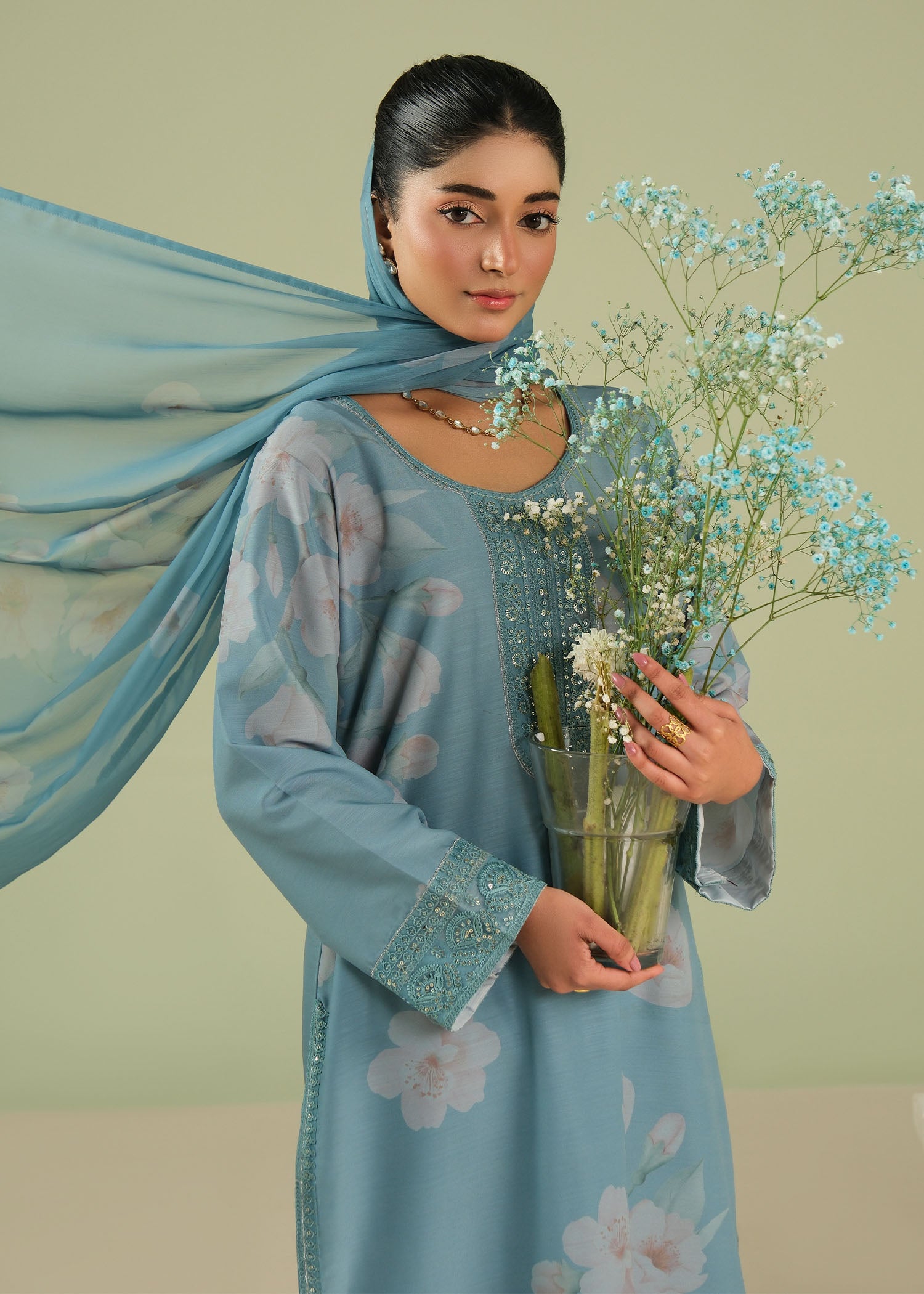 raw silk Kurta Set in Carolina blue